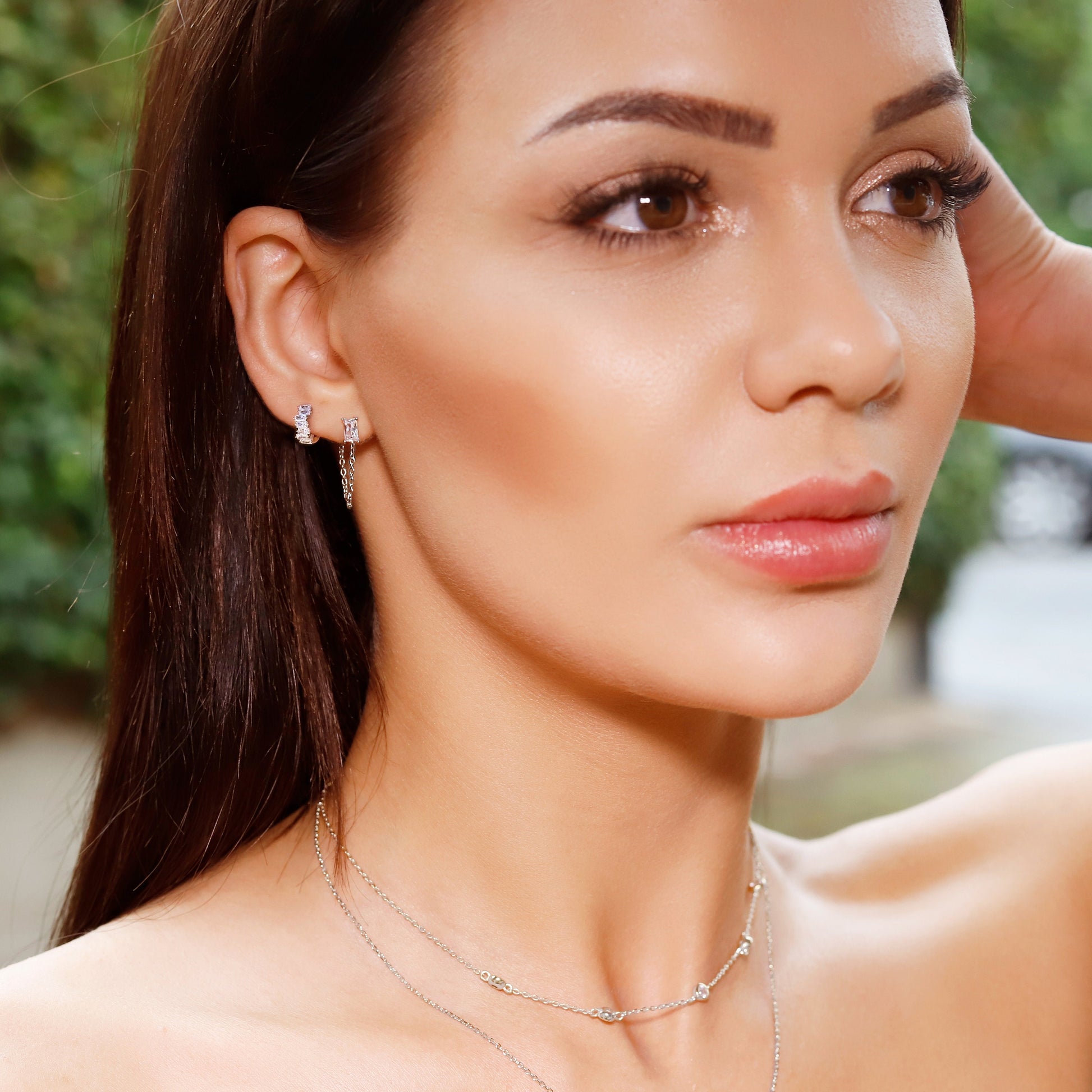 ALEXA-Minimalist Chain Earrings - Chain Loop Earrings - Silver Chain Earrings - Dainty Earrings -Stud Earrings  -  Bar Earrings - Tiny Earrings