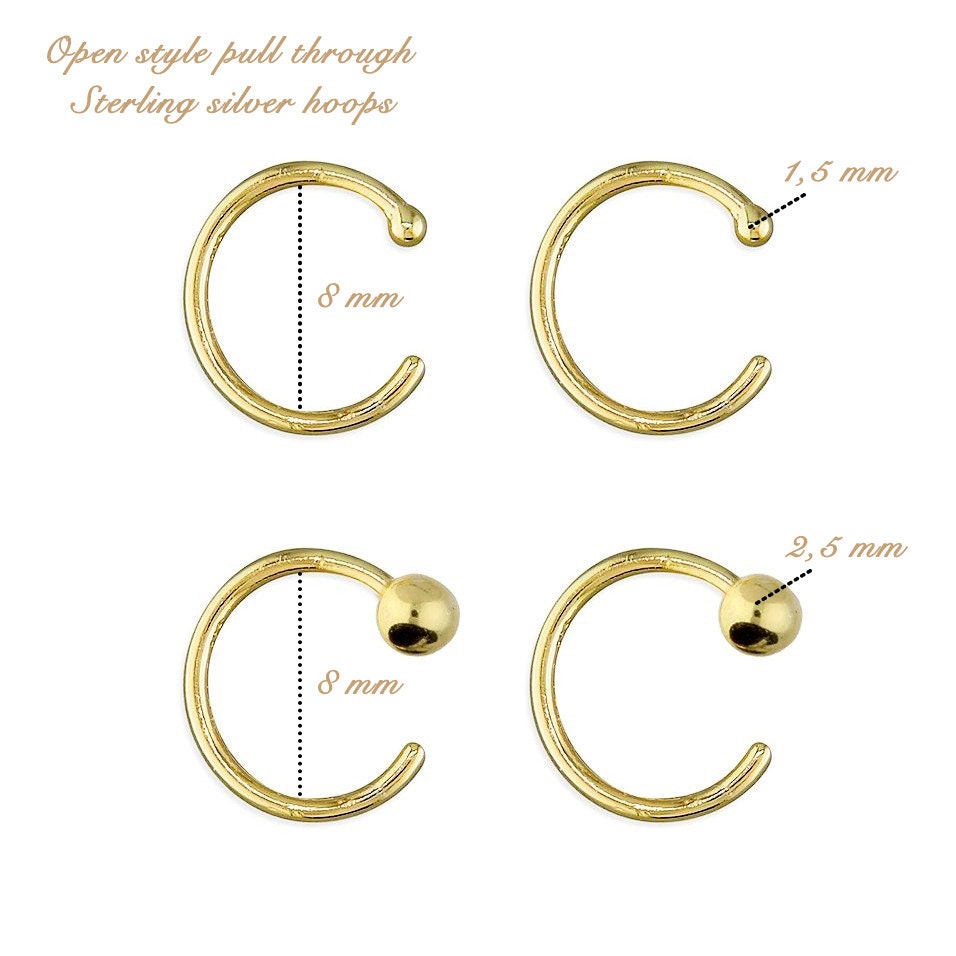 Classic Huggie hoops • 2.5/1.5 mm Ball earrings •Huggie Hoops • Earrings • Cartilage • Yellow Gold • Sterling Silver 925 • Simple Open Hoops