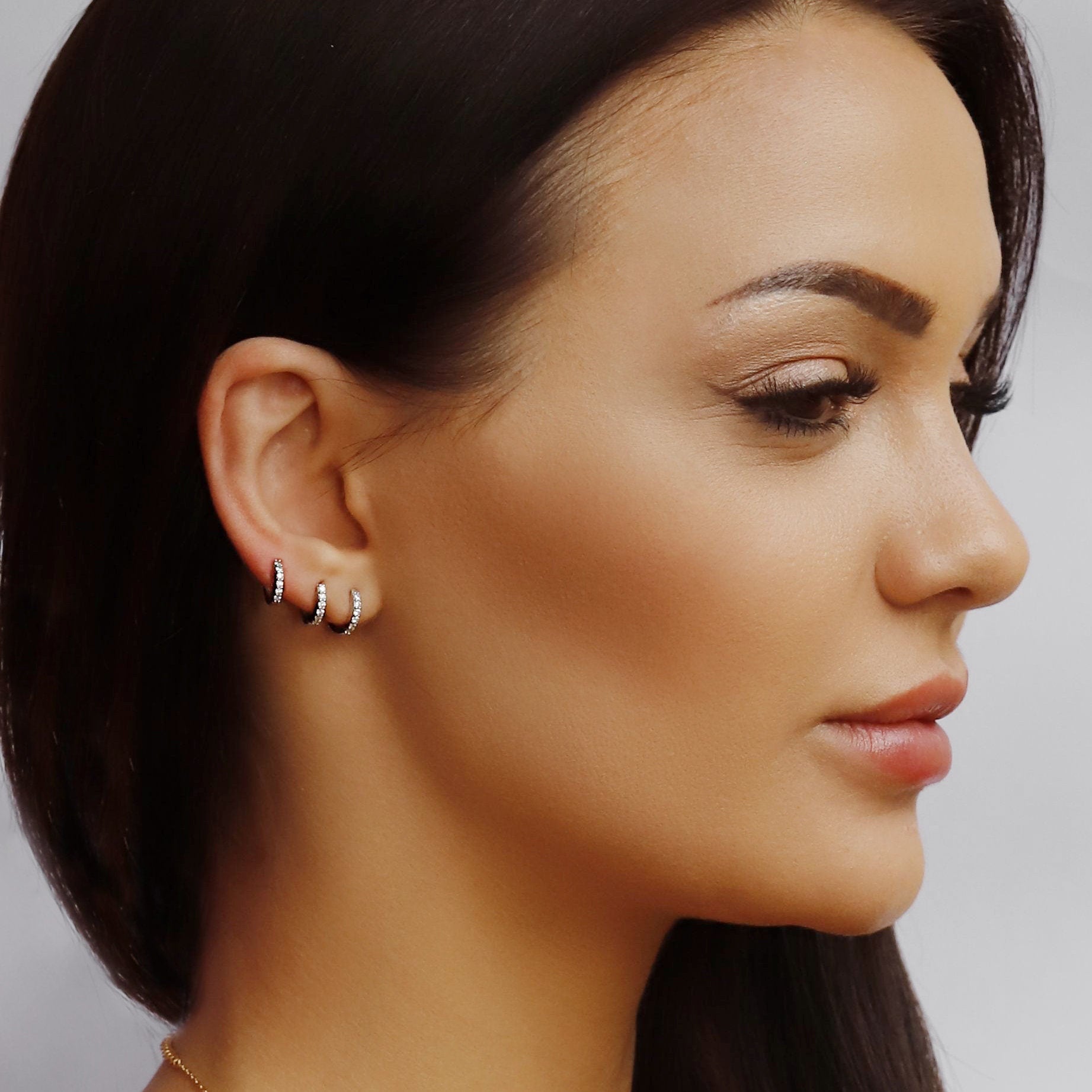 Small huggie hoop earrings. Gold huggie hoop earring set. Minimalist sterling silver hoop earrings. Pave Huggie Hoops with Cubic Zirconia.