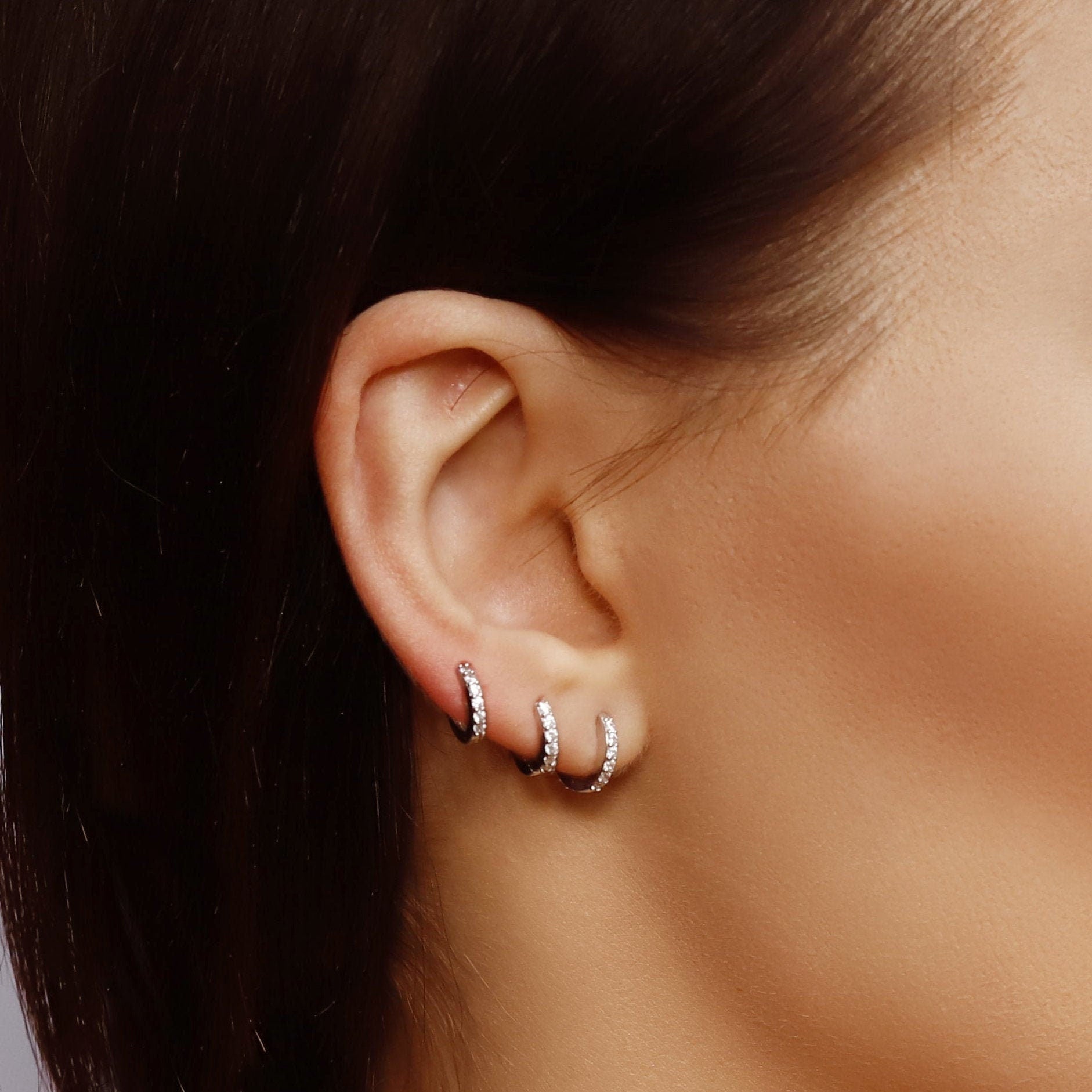 Small huggie hoop earrings. Gold huggie hoop earring set. Minimalist sterling silver hoop earrings. Pave Huggie Hoops with Cubic Zirconia.