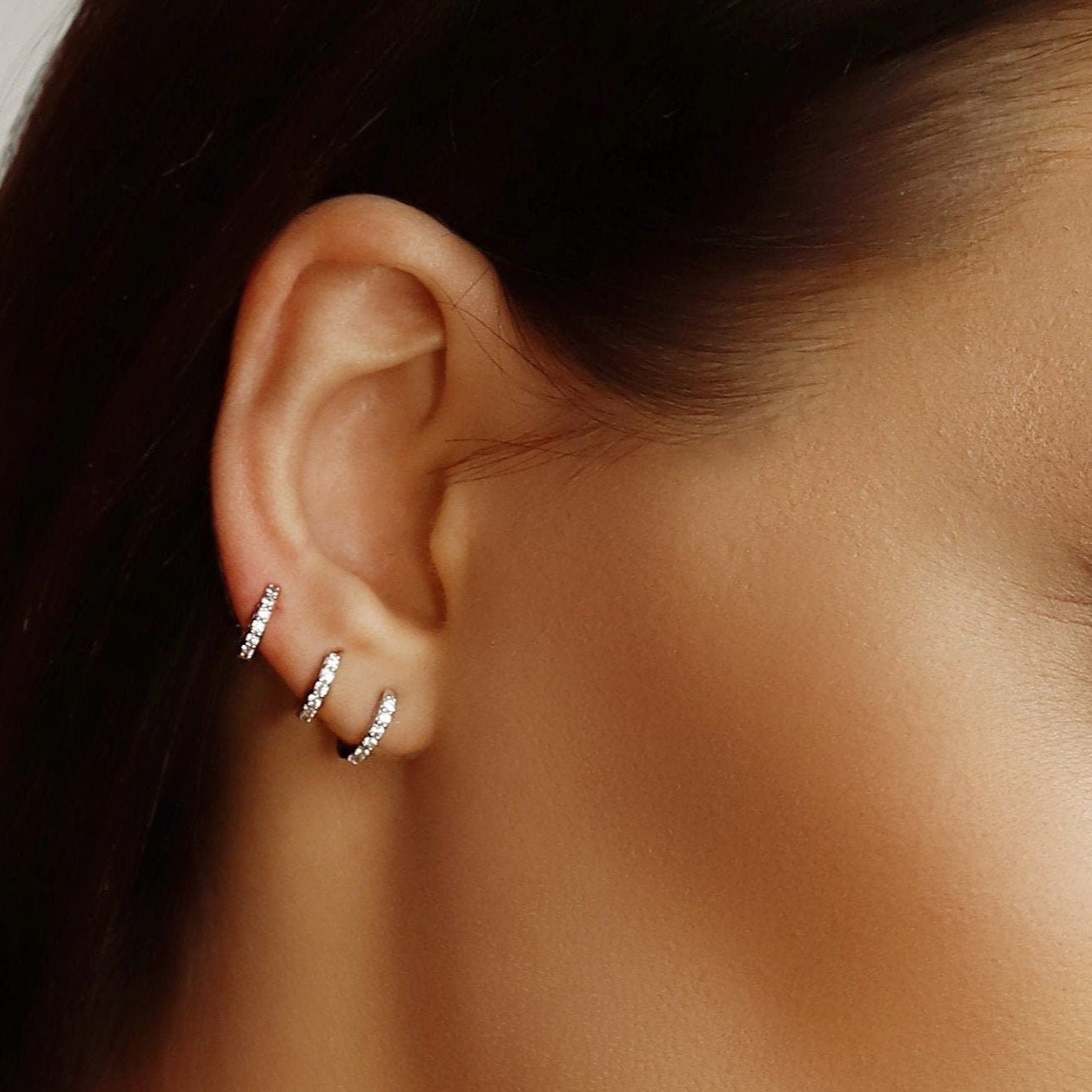 Small huggie hoop earrings. Gold huggie hoop earring set. Minimalist sterling silver hoop earrings. Pave Huggie Hoops with Cubic Zirconia.