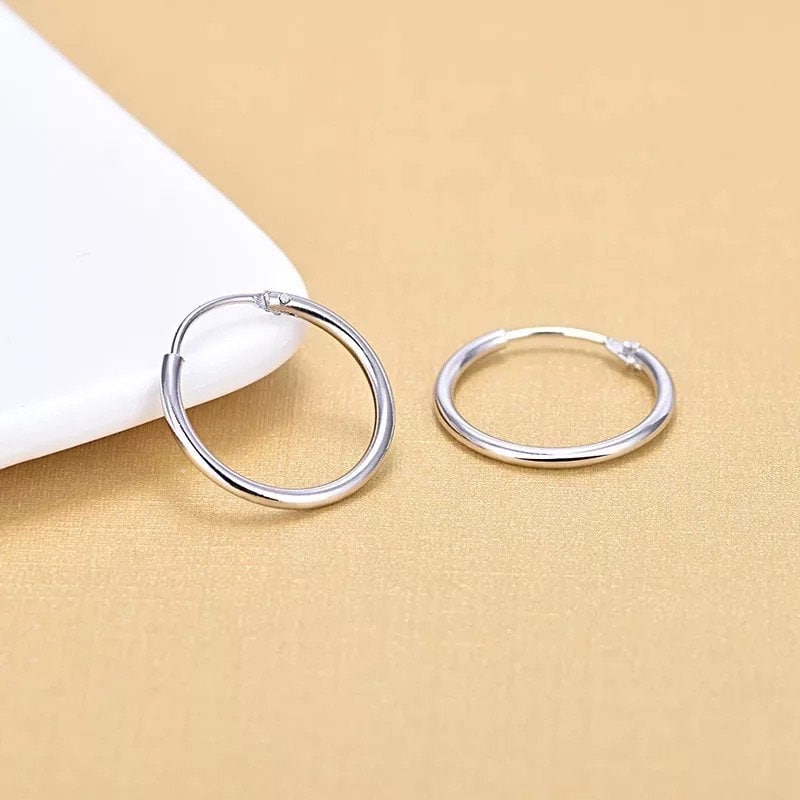 Small huggie hoop earrings. Gold huggie hoop earring set. Minimalist sterling silver hoop earrings. Classic Huggie Hoops Size 8 -30 mm
