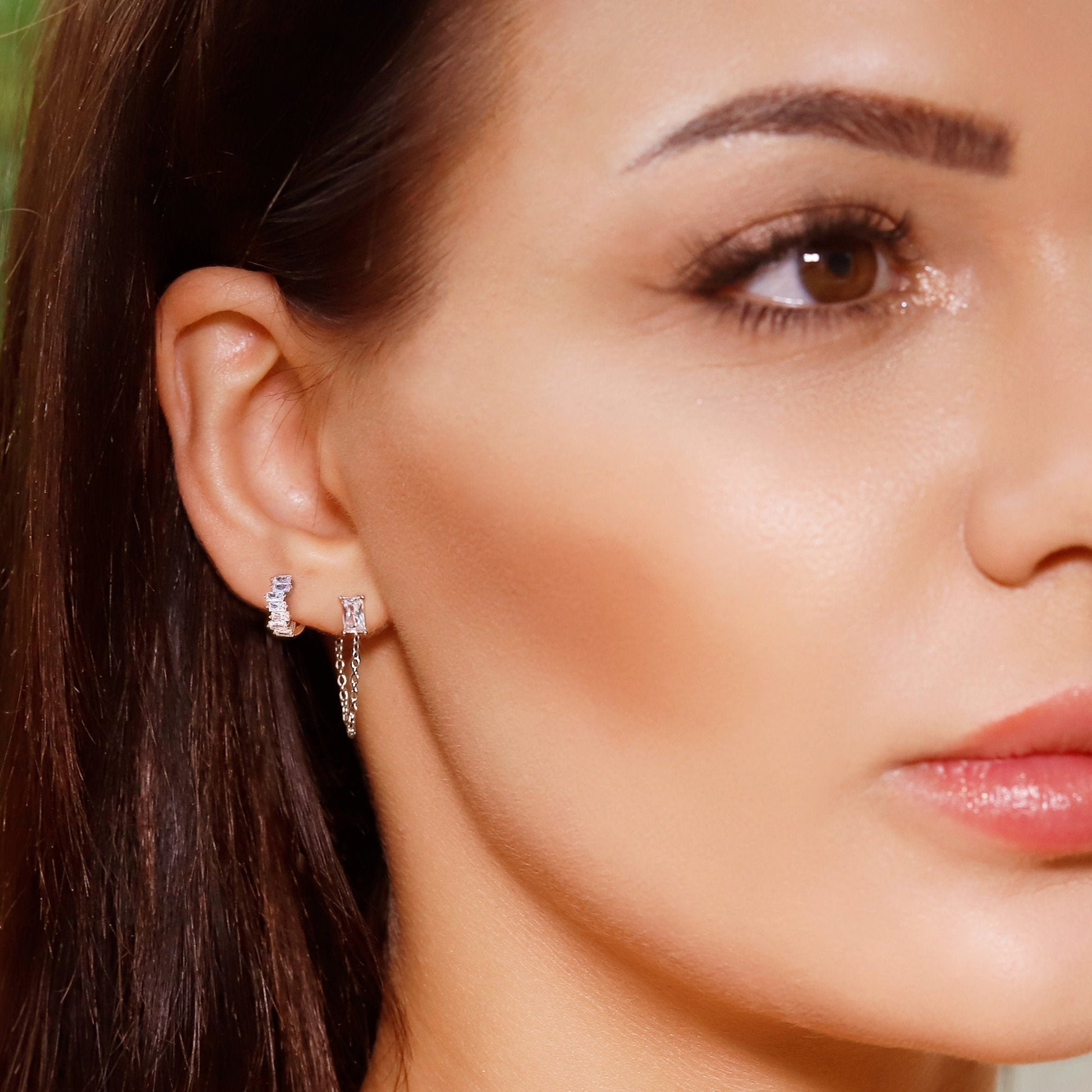ALEXA-Minimalist Chain Earrings - Chain Loop Earrings - Silver Chain Earrings - Dainty Earrings -Stud Earrings  -  Bar Earrings - Tiny Earrings