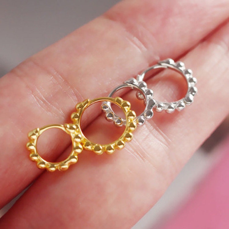 Sterling Silver Huggie Hoop Earrings | Delicate Bead Hoop Earrings | Minimalist Earrings | Silver Huggie Hoops | Simple Silver Earrings |