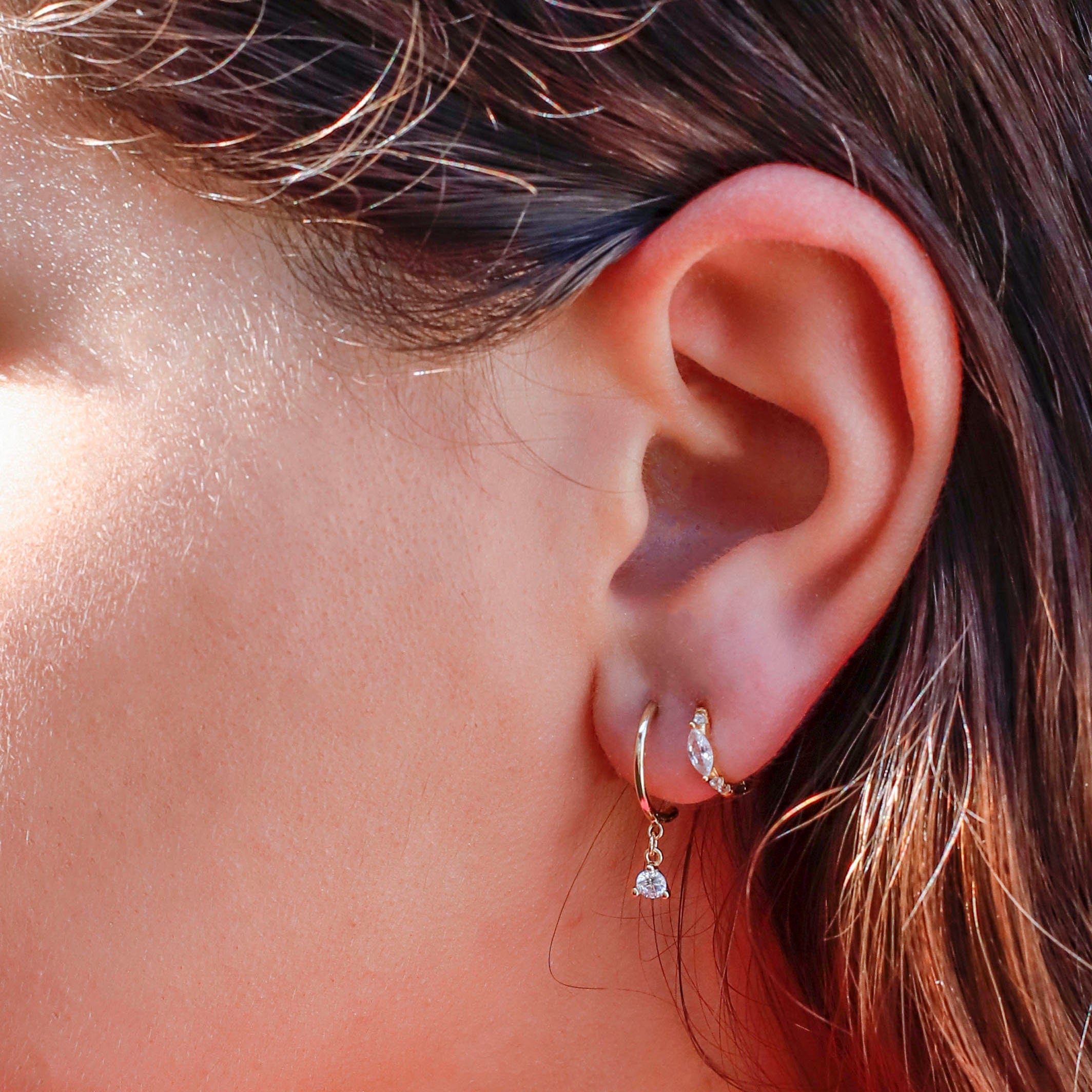 Small Marquise Huggie Hoop Earrings, Huggie Hoop Earrings, Dainty Hoop Earrings, Tiny Huggies,18K Gold Plated Hoops, Sterling Silver Huggies