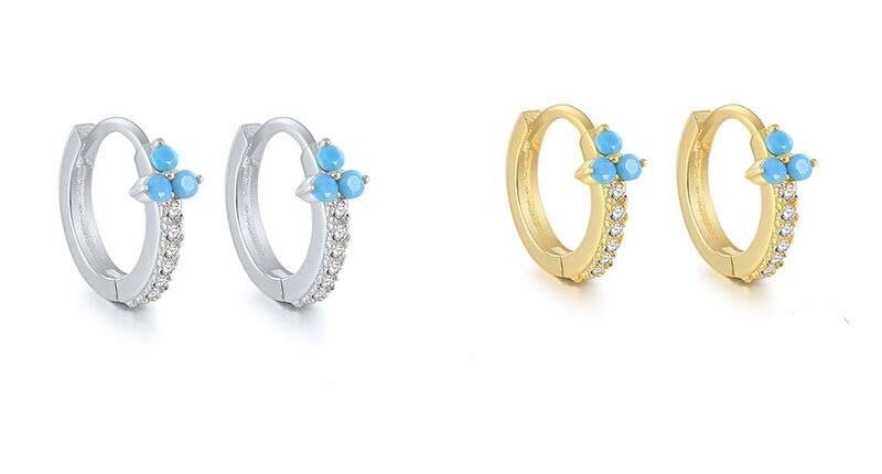 Huggie Hoop Earrings • gold turquoise hoop • cartilage hoop • hoop earrings • silver pave ring hoop • tragus hoop • small helix hoop