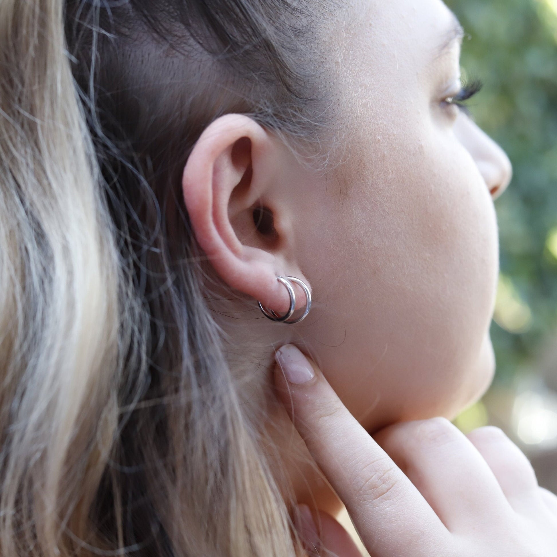 Small huggie hoop earrings. Gold huggie hoop earring set. Minimalist sterling silver hoop earrings. Classic Huggie Hoops Size 8 -30 mm