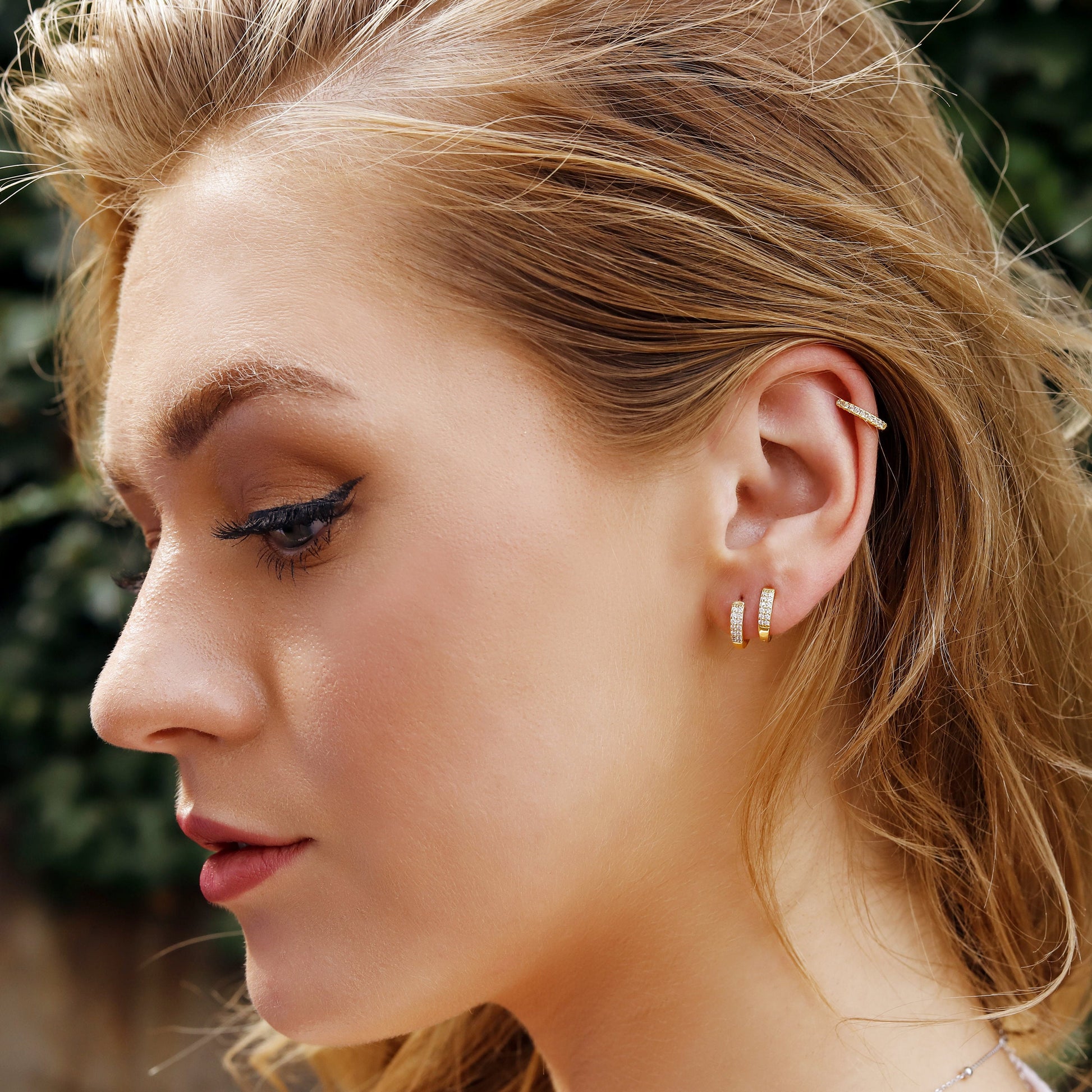 Double Huggie Hoop Stud Earrings - Double CZ Hoop Earrings - Dainty Silver Hoop  - Small Hoop Earrings - Clear Stone Huggie - Ear Wrap Stud