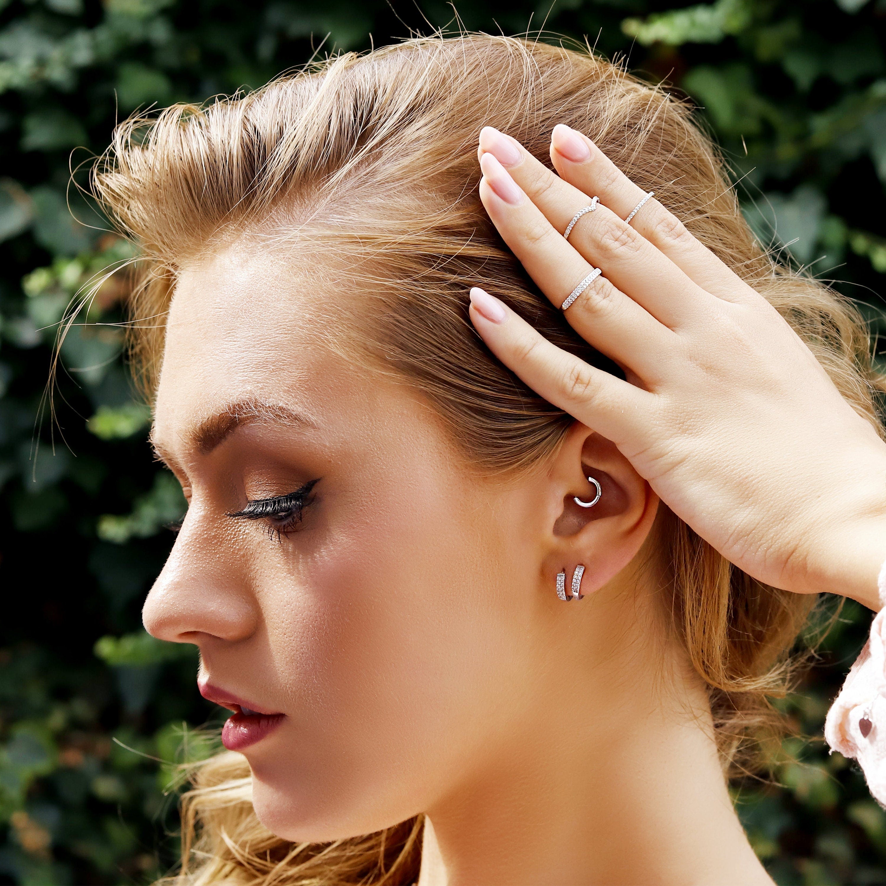 Double Huggie Hoop Stud Earrings - Double CZ Hoop Earrings - Dainty Silver Hoop  - Small Hoop Earrings - Clear Stone Huggie - Ear Wrap Stud