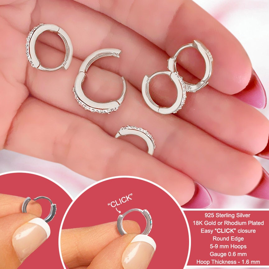 Double Huggie Hoop Stud Earrings - Double CZ Hoop Earrings - Dainty Silver Hoop  - Small Hoop Earrings - Clear Stone Huggie - Ear Wrap Stud