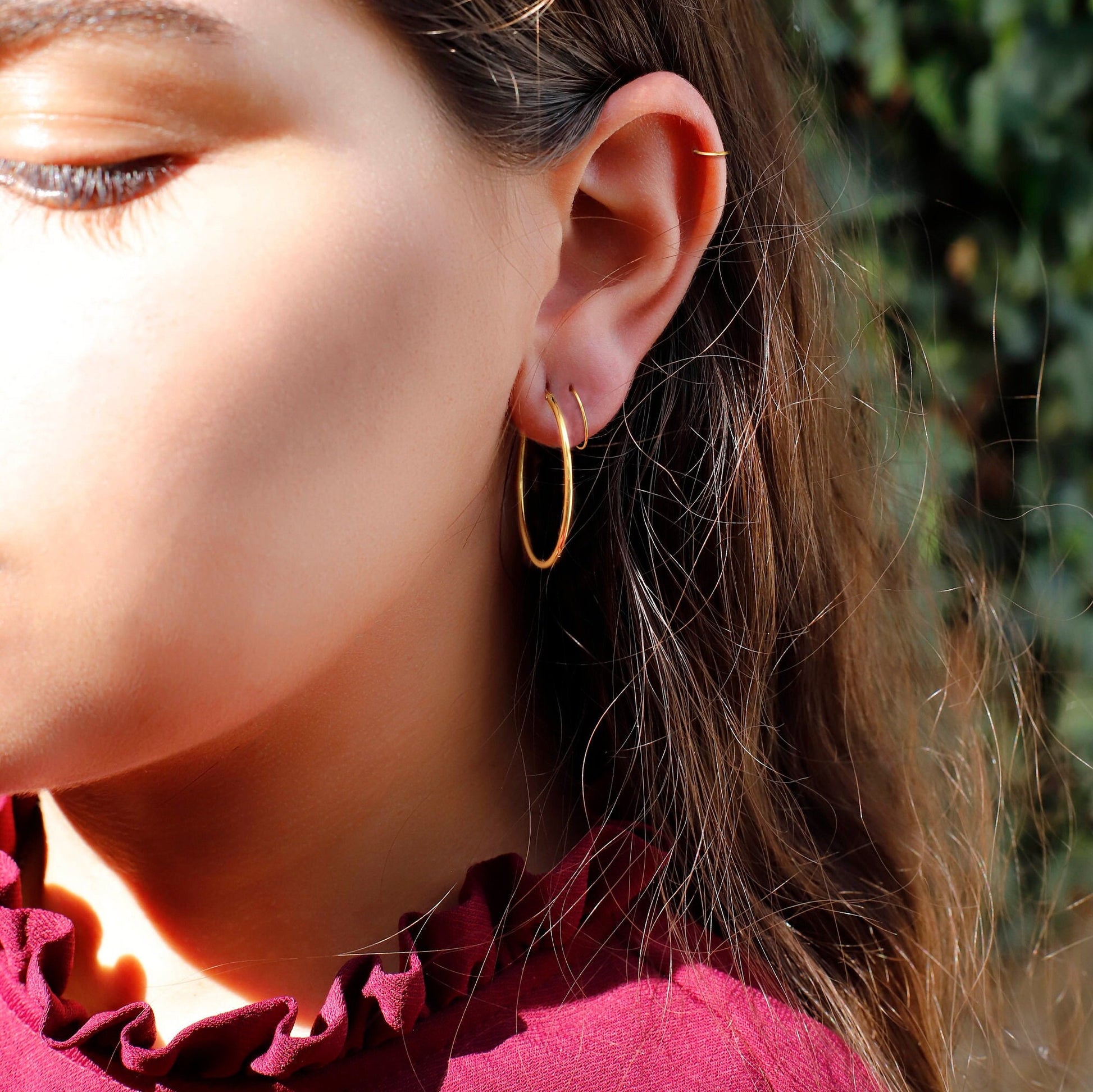 Small huggie hoop earrings. Gold huggie hoop earring set. Minimalist sterling silver hoop earrings. Classic Huggie Hoops Size 8 -30 mm