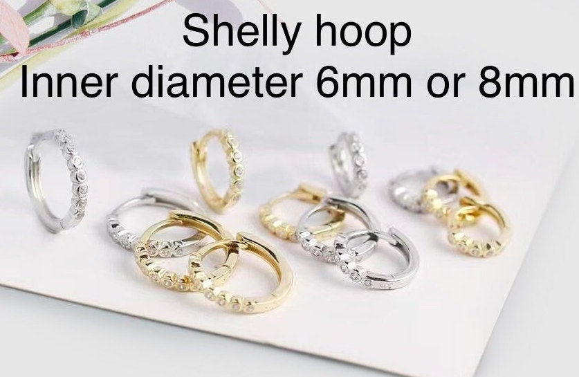 Classic Huggie hoops • 3mm CZ earrings • Huggie Hoops • Huggie Earrings • Cartilage • Yellow Gold • Sterling Silver 925 • Simple Pave Hoops
