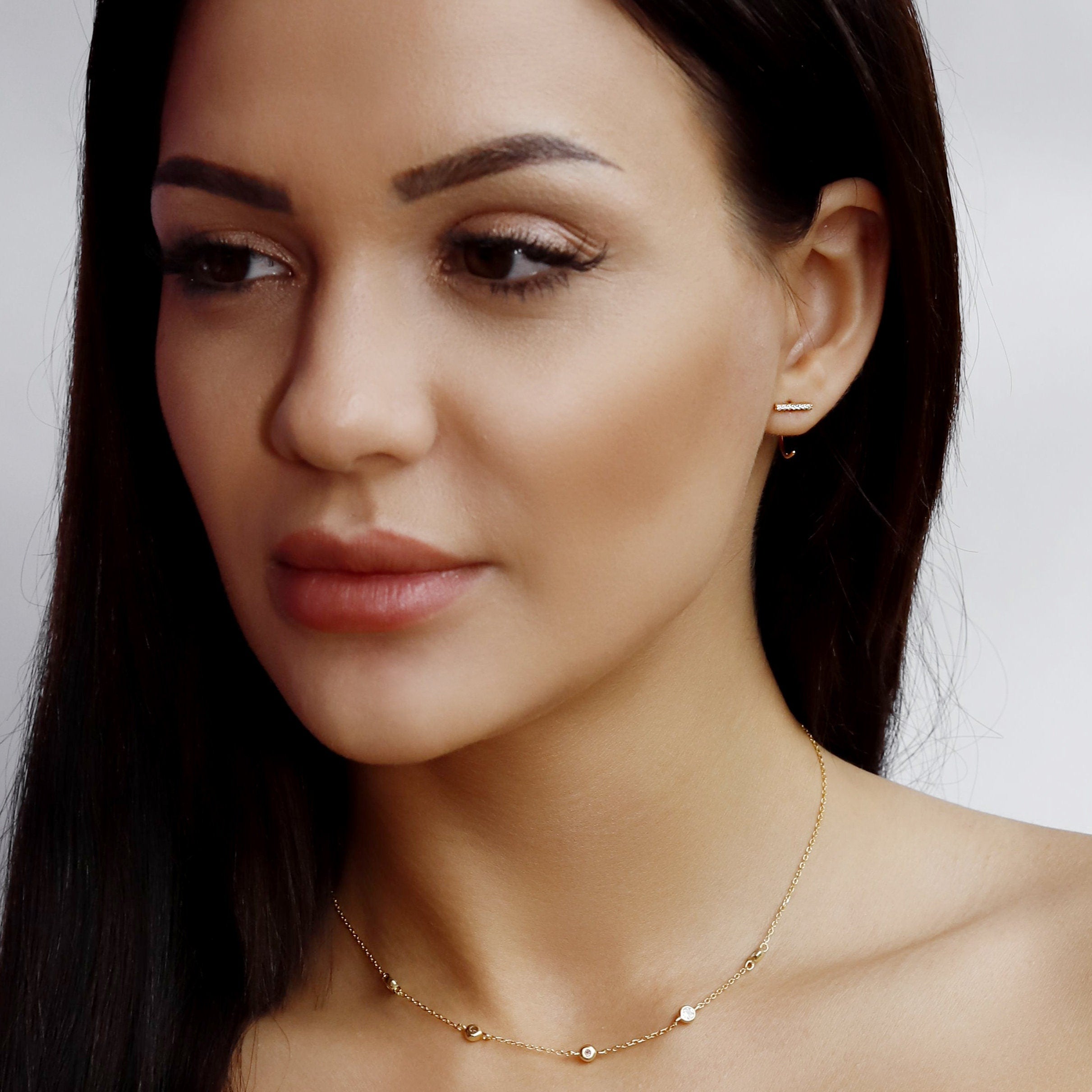 Elena - Minimalist Pave Staple Hoops • small hoop earrings • open hoop earrings • dainty hoops • silver hoops • Simple hoops