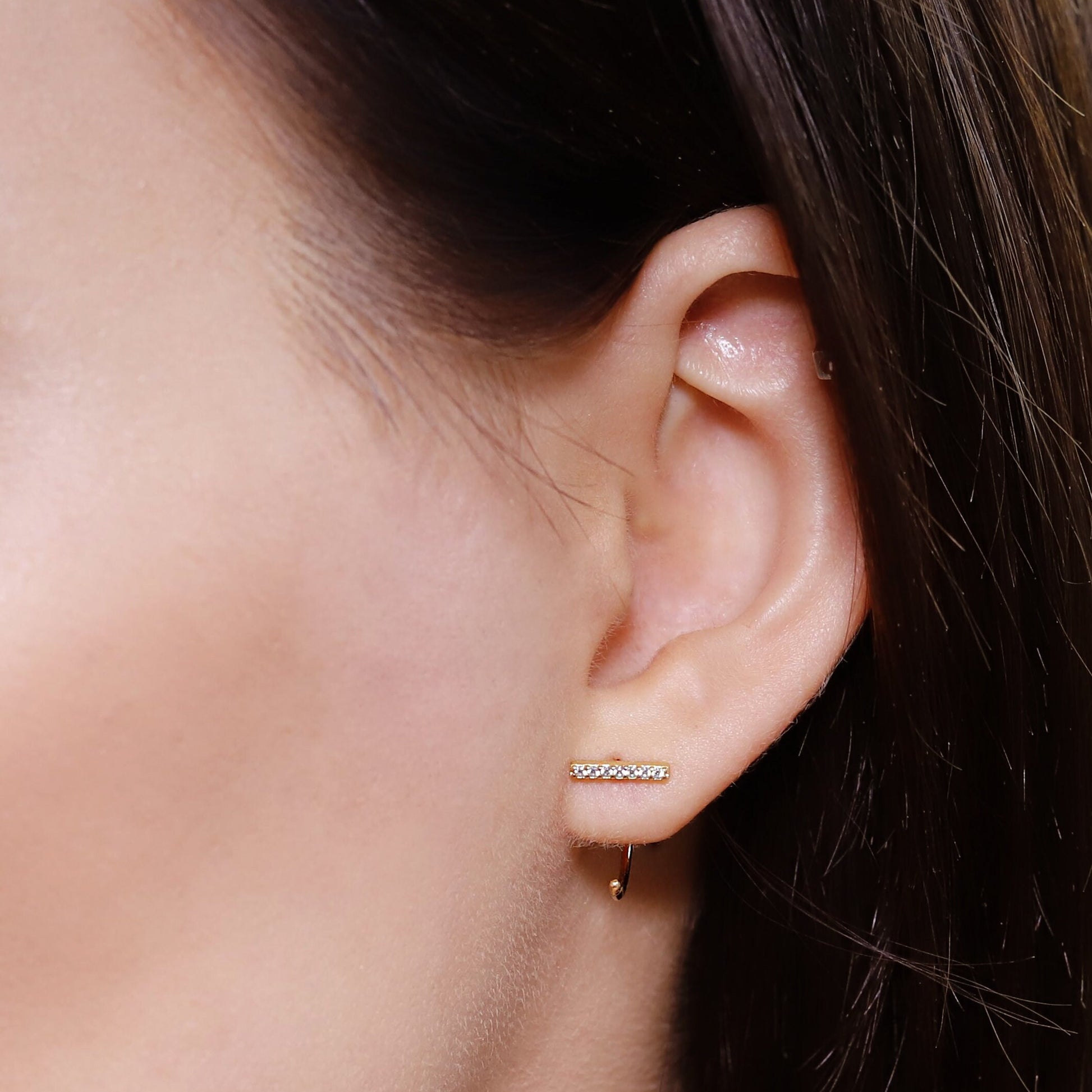 Elena - Minimalist Pave Staple Hoops • small hoop earrings • open hoop earrings • dainty hoops • silver hoops • Simple hoops