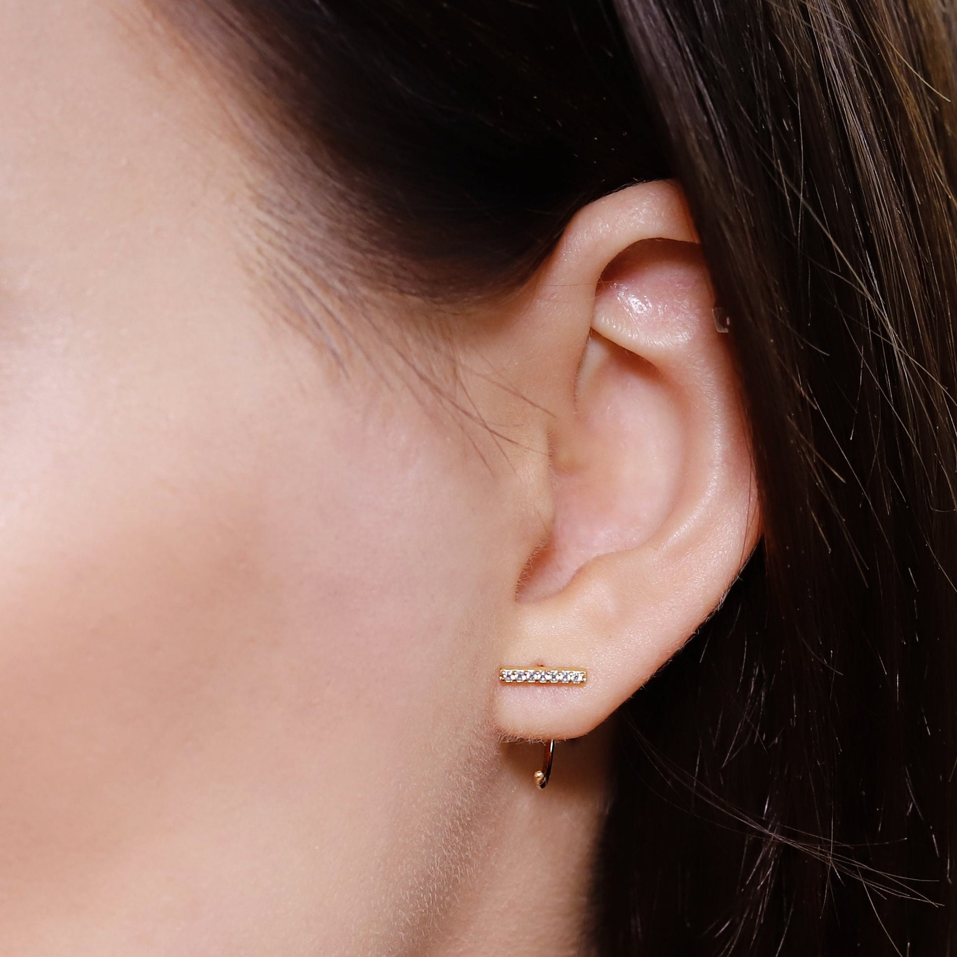 Elena - Minimalist Pave Staple Hoops • small hoop earrings • open hoop earrings • dainty hoops • silver hoops • Simple hoops