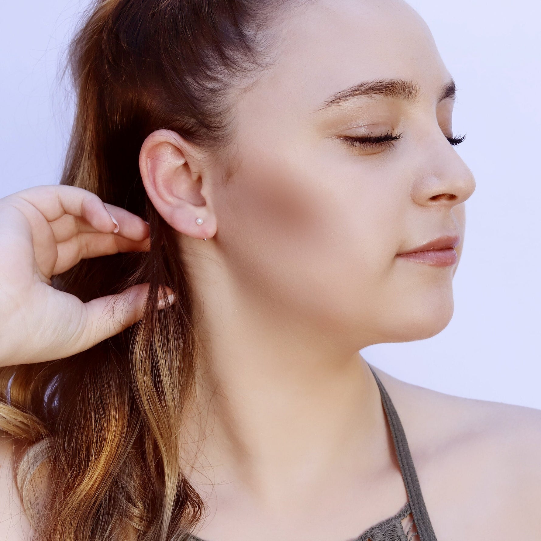 AJJ Pearl Huggie Hoops, small open silver hoop earrings with dainty pearl accents, perfect for subtle elegant style