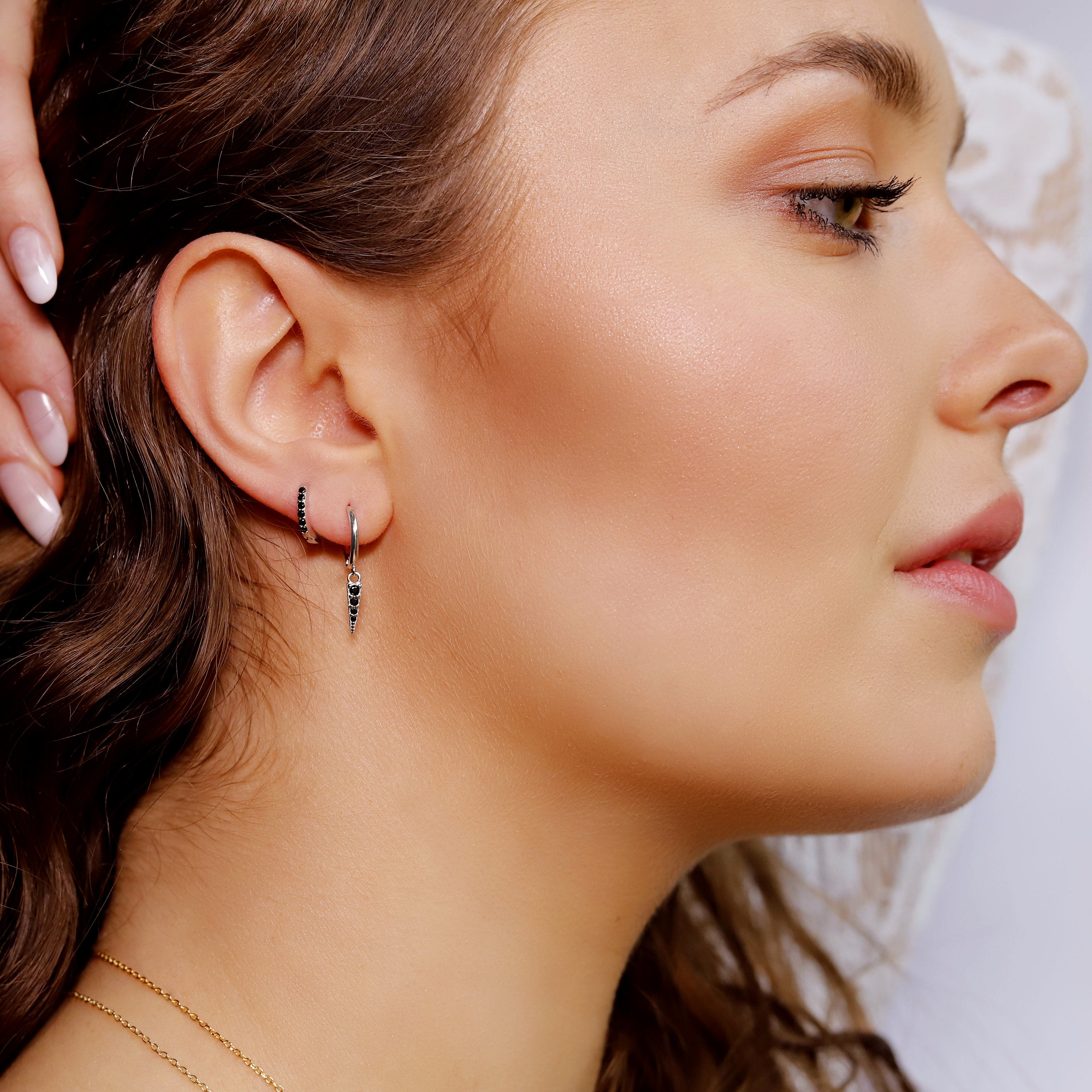 Huggie Hoop Earrings • gold hoop • cartilage hoop • hoop earrings • silver Geometric hoop • dagger hoop •