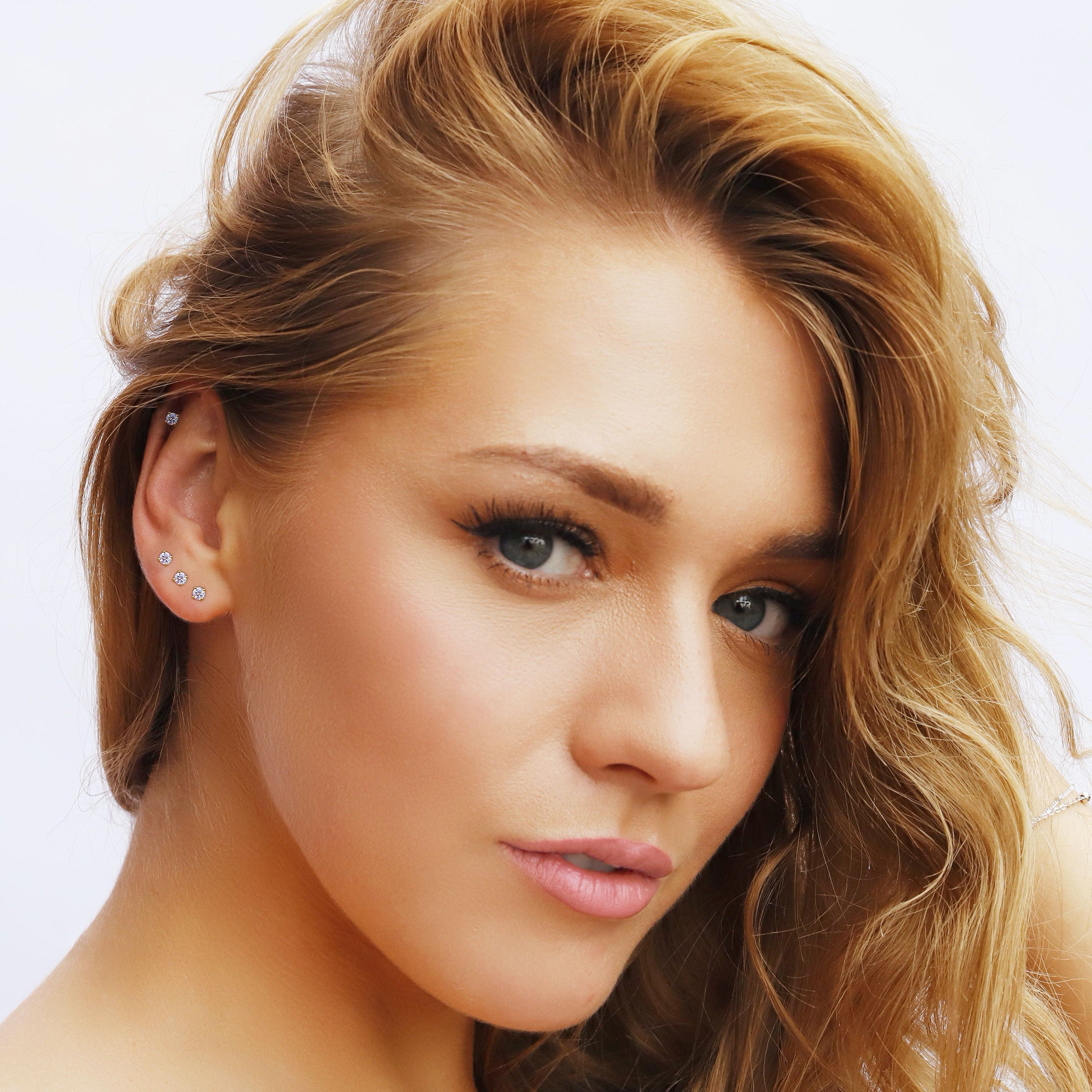 Tiny Stud Earrings - Round Minimalist Earrings - Minimalist Earrings Set- CZ Studs - CZ Tiny Earrings - Earrings Sets for Multiple Piercings