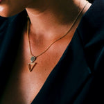 Elegant gold circle pendant necklace with crystal accents, featuring a minimalist geometric design by AJJ.