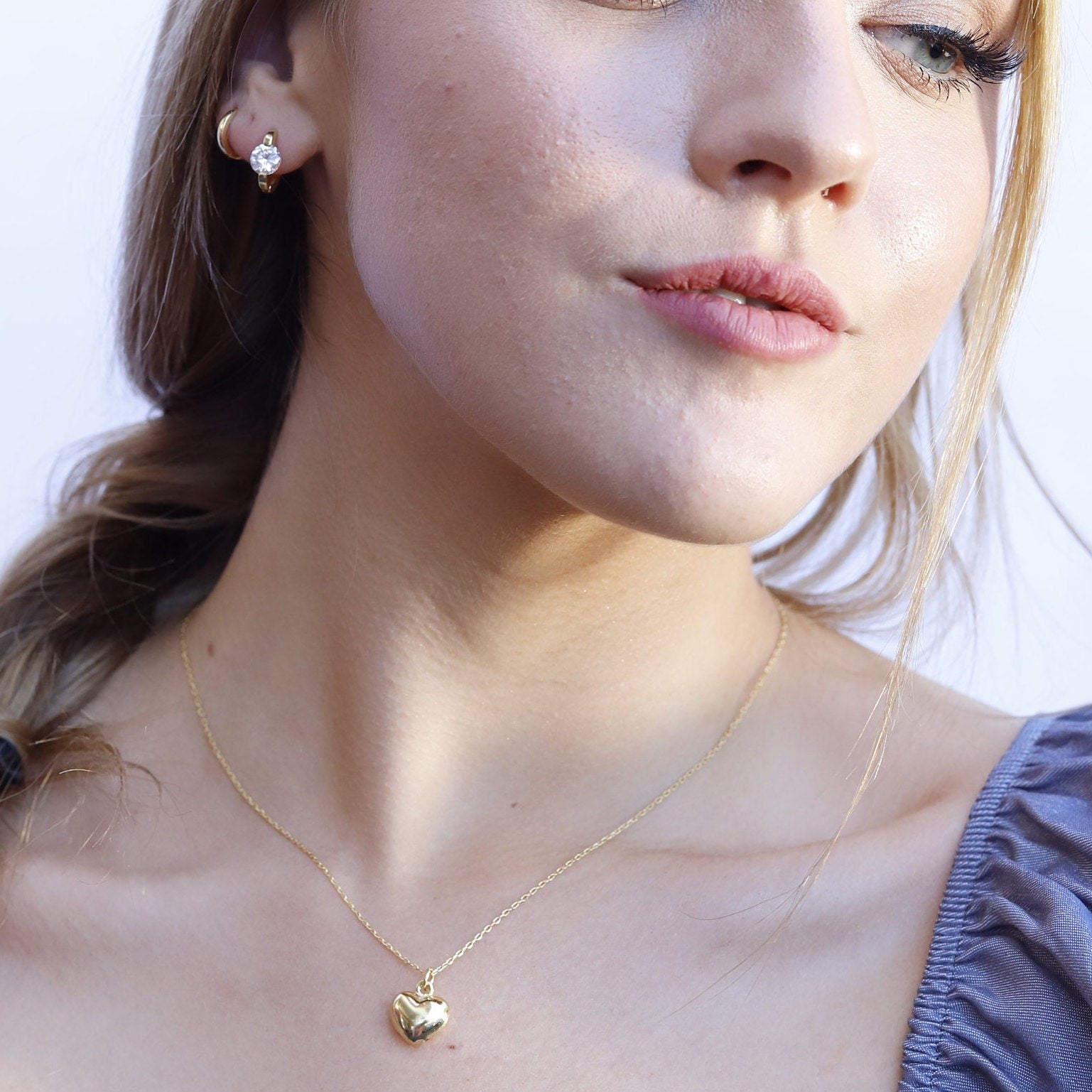 AJJ Sterling Silver heart layered necklace with dainty and simple design, ideal for everyday wear or bridesmaid gift.