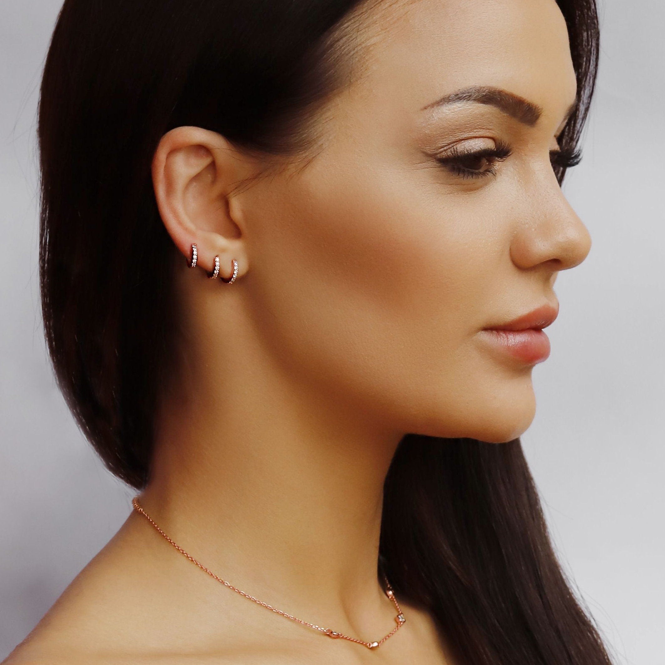 Huggie Hoop Earrings • gold conch hoop • cartilage hoop • hoop earrings • silver pave ring hoop • tragus hoop • small helix hoop