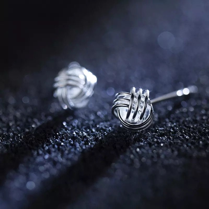 AJJ tiny knot stud earrings, minimalist jewelry for multiple piercings, small silver earrings perfect for everyday wear