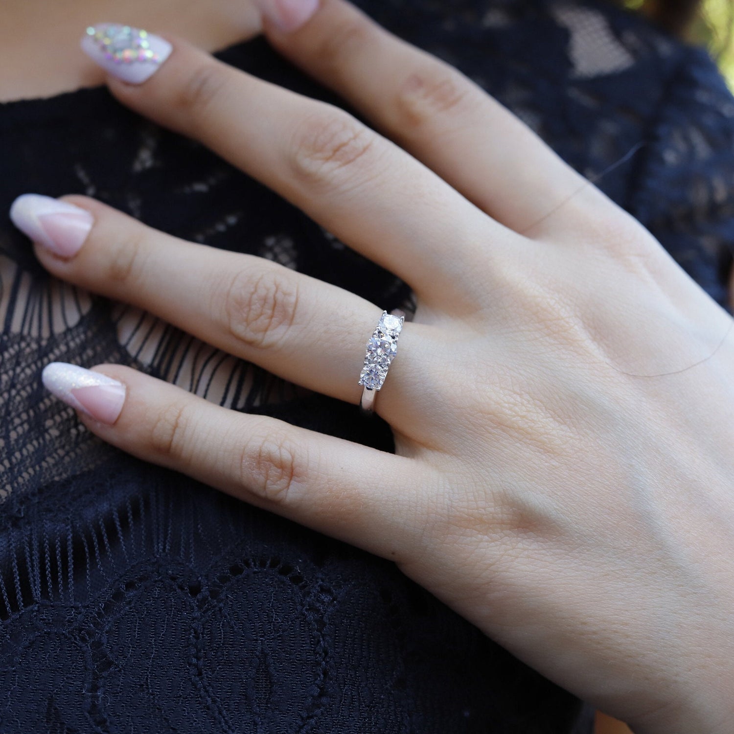 Poppy - 925 Sterling Silver Simulated Diamond Trilogy Eternity Engagement Wedding Ring for women, Promise Bridal Ring