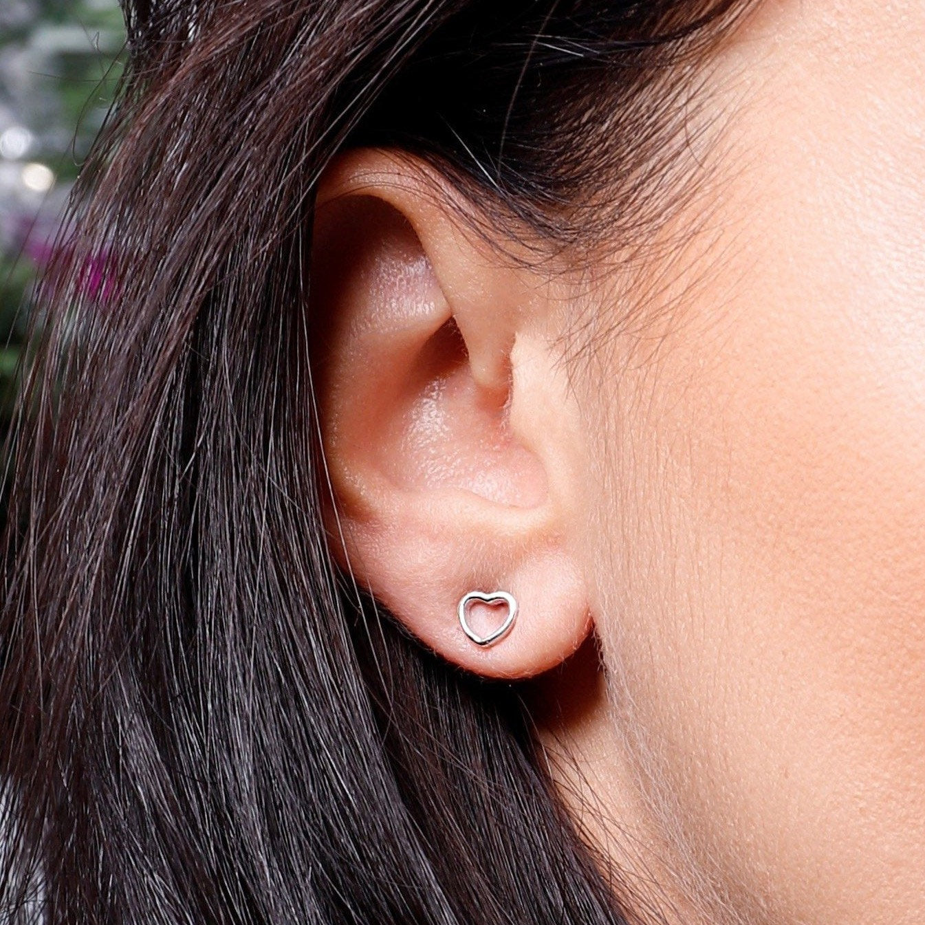 AJJ tiny silver heart stud earrings with dainty heart design, small jewelry perfect for women, moms, and friends.