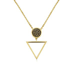 Elegant gold circle crystal pendant necklace by AJJ, featuring a minimalist geometric design with a dainty gold chain.