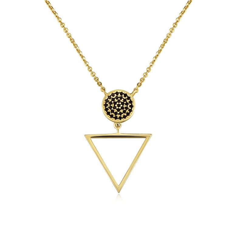 Elegant gold circle crystal pendant necklace by AJJ, featuring a minimalist geometric design with a dainty gold chain.