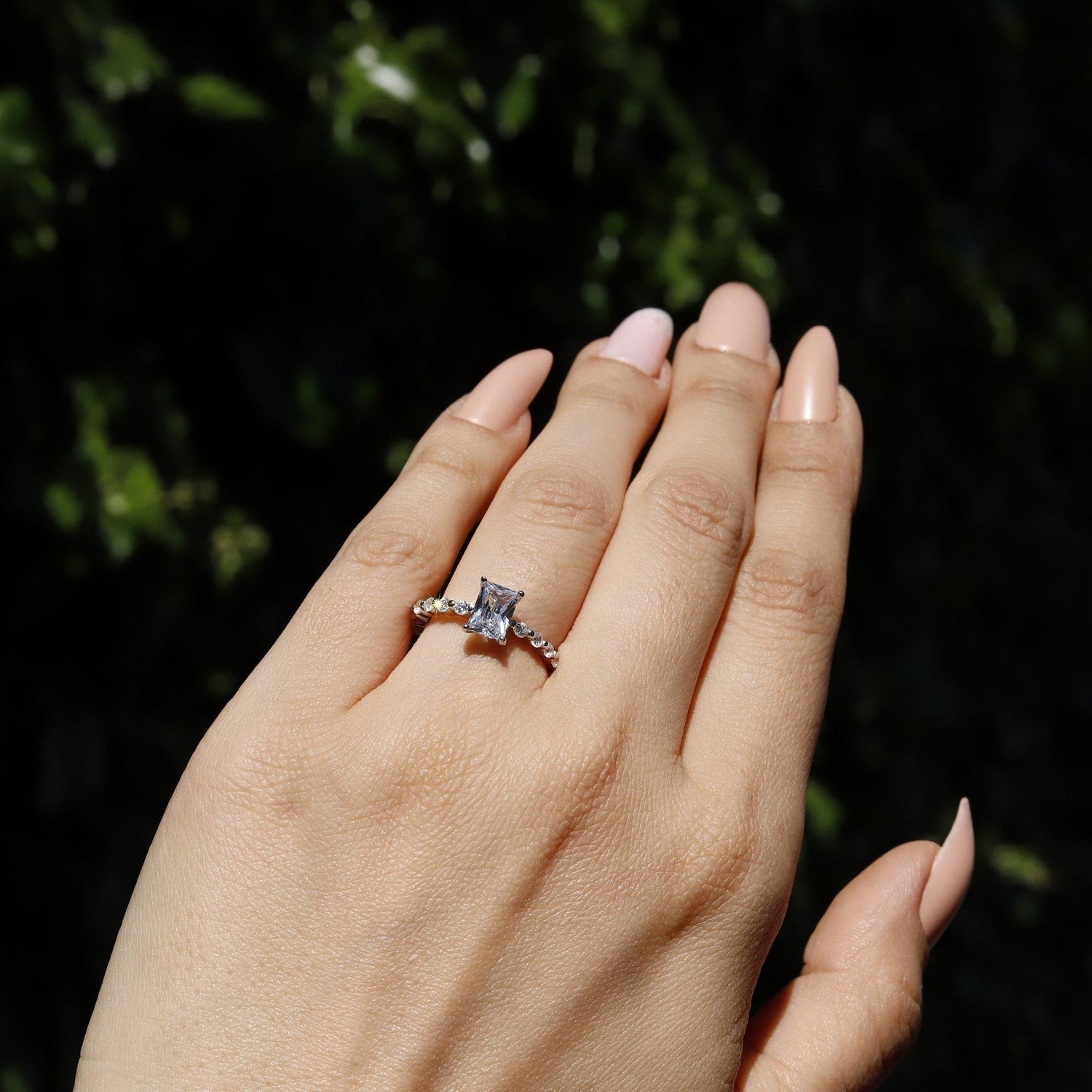 Beautiful, Dainty, Very Sparkly Cubic Zirconia and Sterling Silver, Round Stones, Claw Setting Engagement Ring