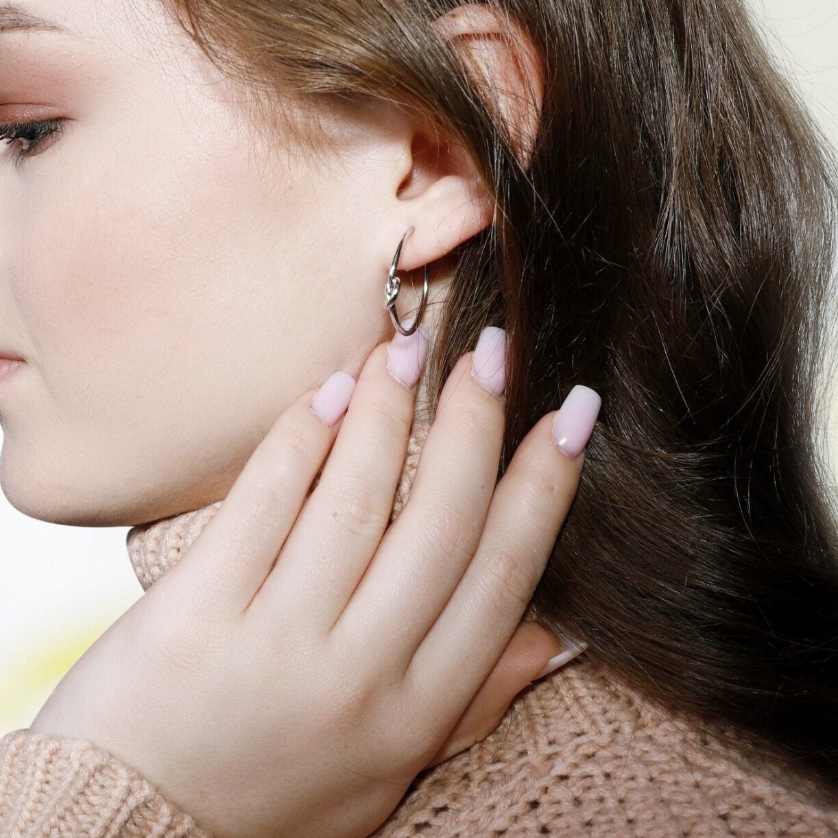 925 Sterling Silver Knot Hoop Earrings, Dainty Semi-Circle Hoops, Gift For Her