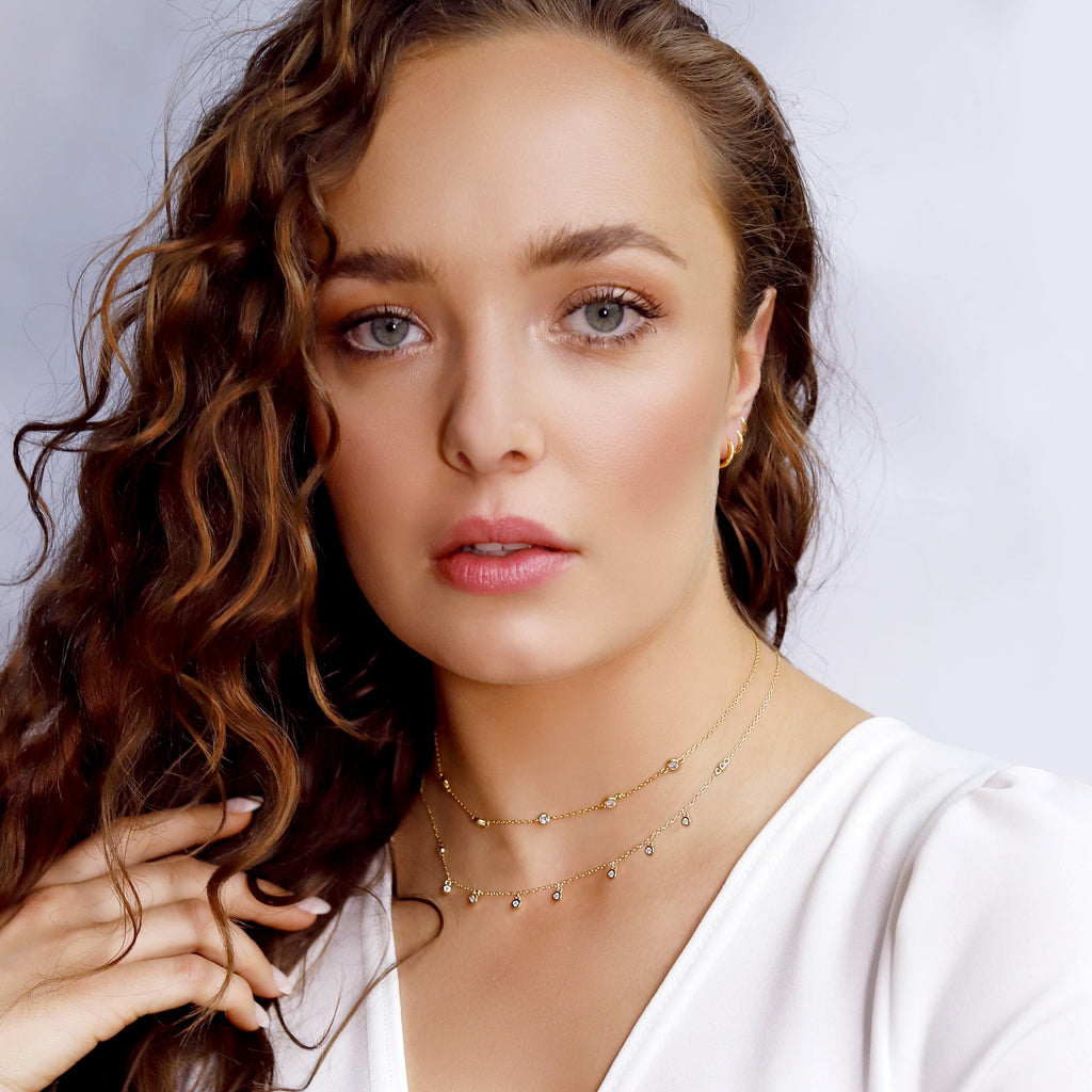 Jolie - Super Dainty Chain Choker• Bezel Drop Chain • Dainty Chain• Simple Choker Necklace