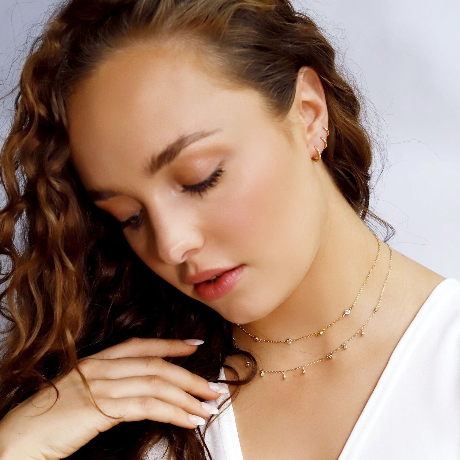 Jolie - Super Dainty Chain Choker• Bezel Drop Chain • Dainty Chain• Simple Choker Necklace