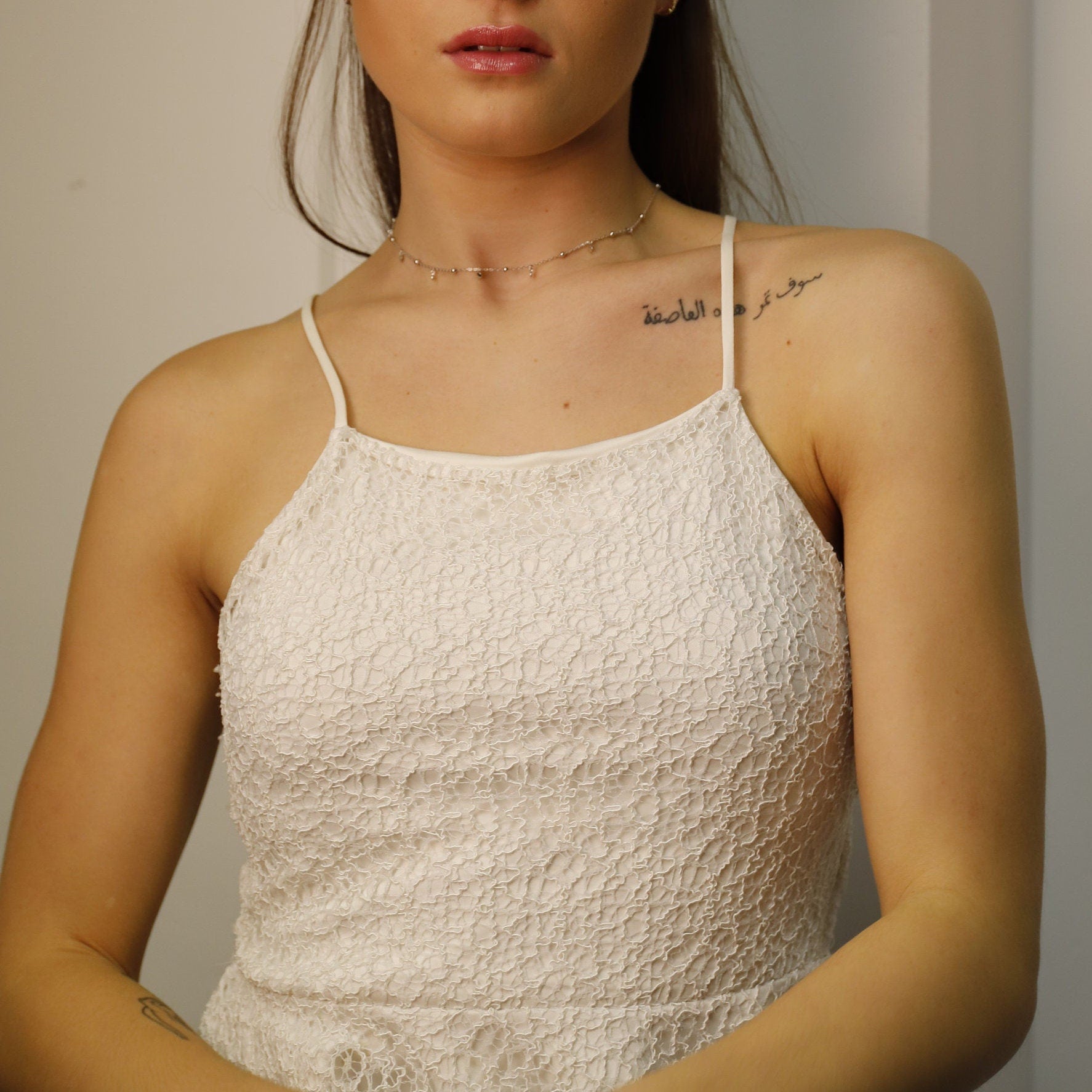 Dorena - Minimal Everyday Rhodium Plated Necklace, Sterling Silver Necklace, Short Necklace, Layering Gold Necklace, Choker Necklace