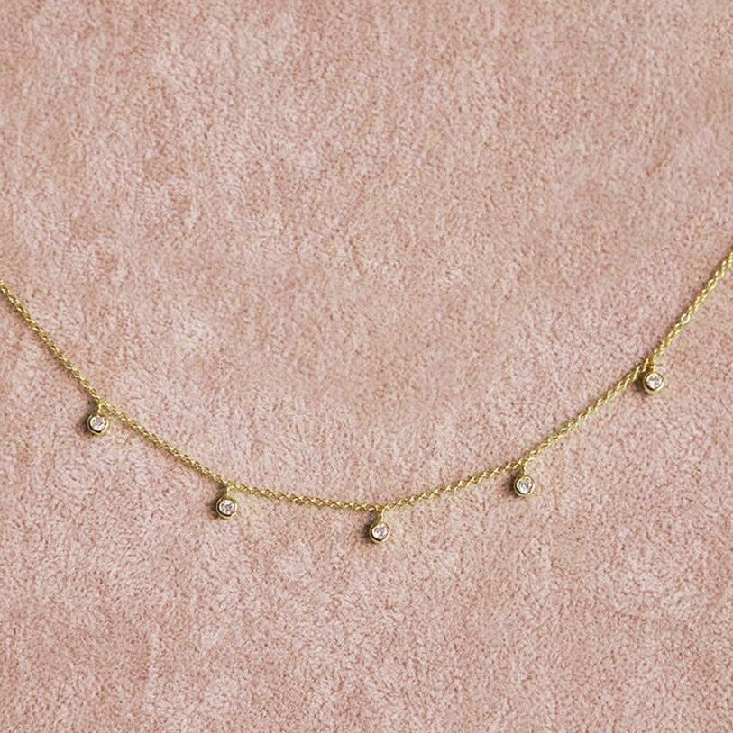 Jolie - Super Dainty Chain Choker• Bezel Drop Chain • Dainty Chain• Simple Choker Necklace
