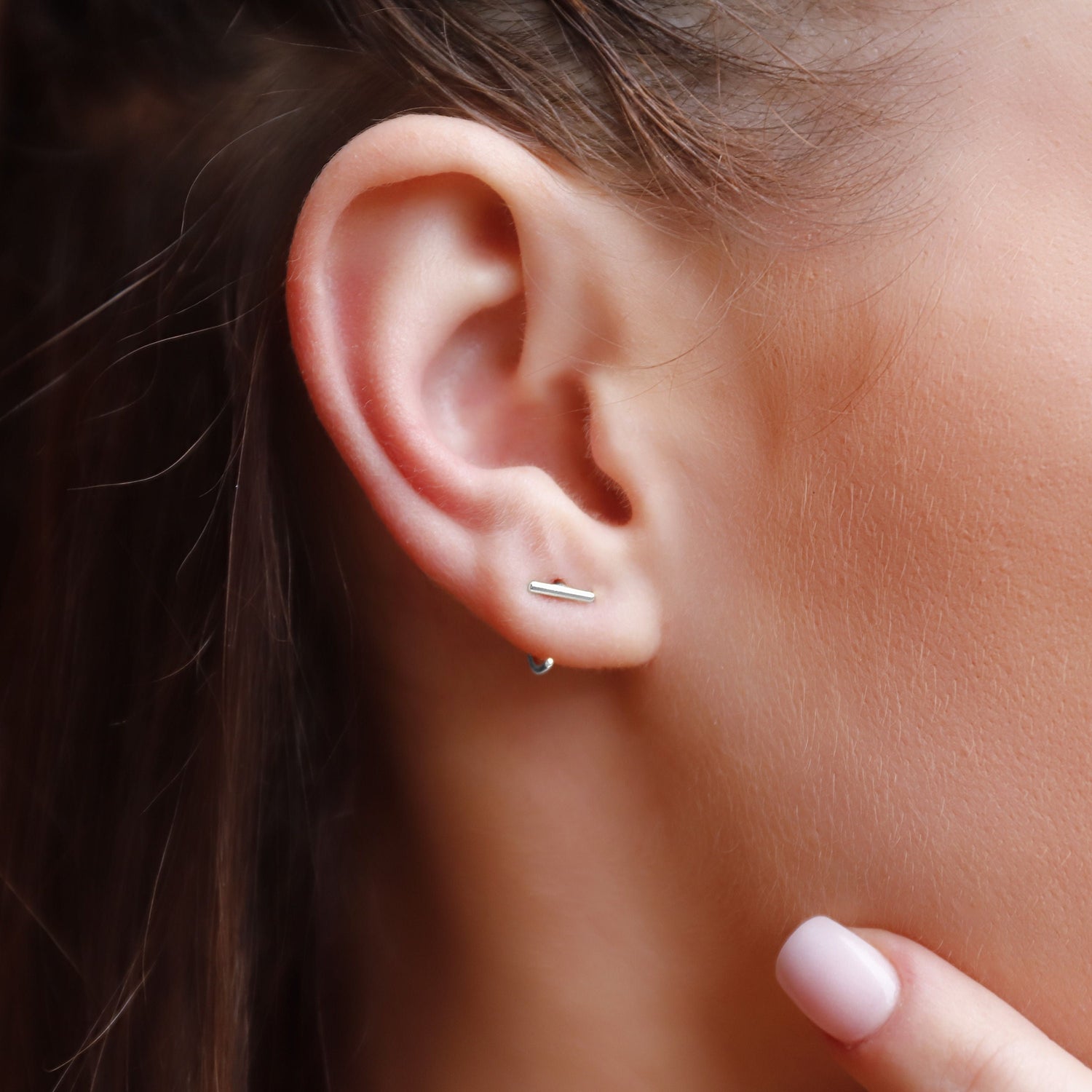 Small silver hoop earrings by AJJ, minimalist open hoop design, dainty and simple jewelry for everyday wear.
