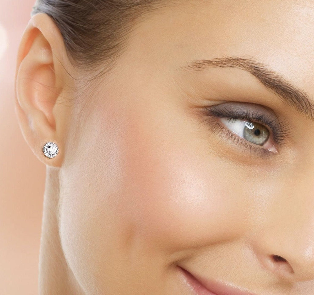 Elegant Small Round Sterling Silver Cluster Stud Earrings for Women with Cubic Zircon