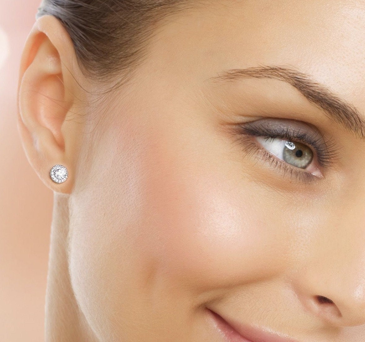 Elegant Small Round Sterling Silver Cluster Stud Earrings for Women with Cubic Zircon