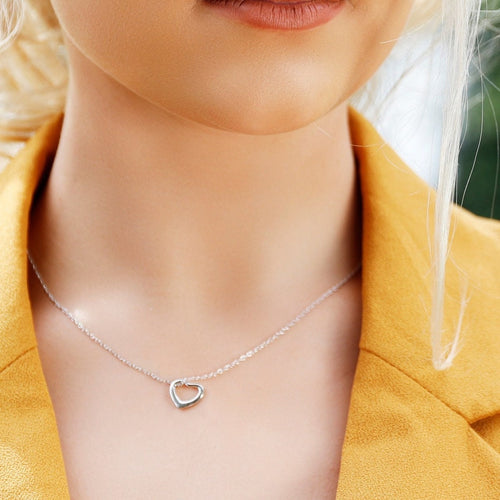 Becky - Dainty Silver/Rose Gold Layering Necklace, 925 Sterling Silver 18K Rose Gold plated, dainty Open heart necklace