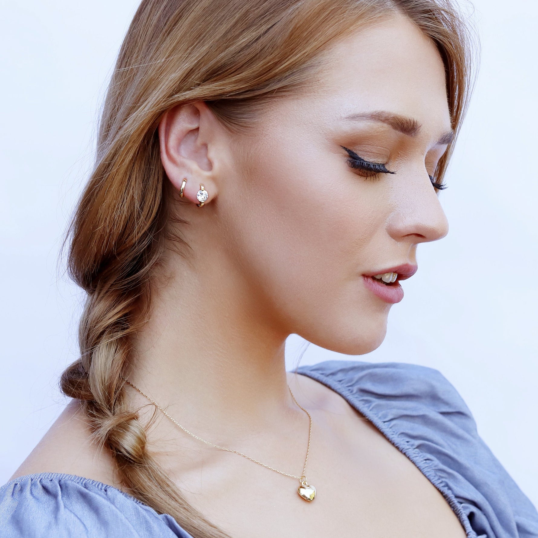 Sterling silver dainty layered heart necklace by AJJ, perfect as everyday or bridesmaid jewelry with a simple, minimal design.