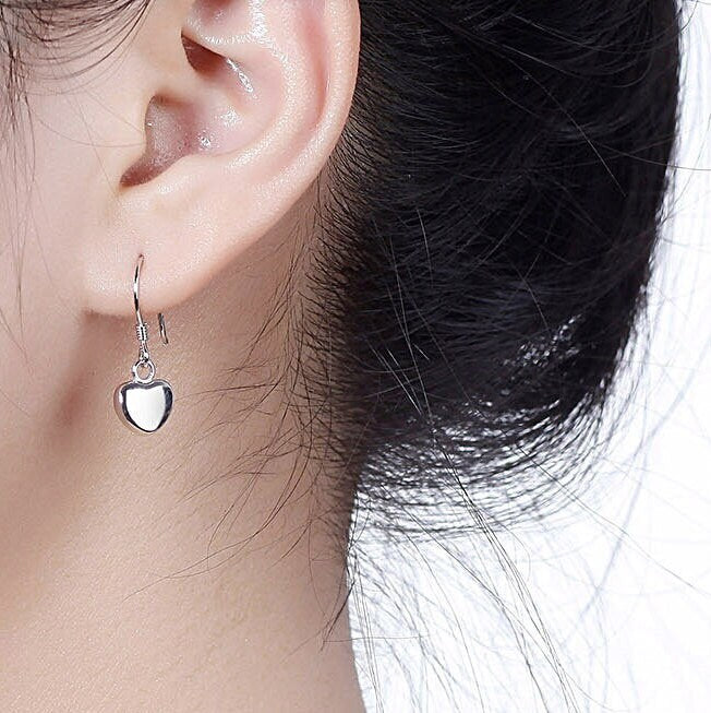 Gift for Her, Small Heart Earrings UK, Tiny Dangle Earrings, Sterling Silver Simple Earrings