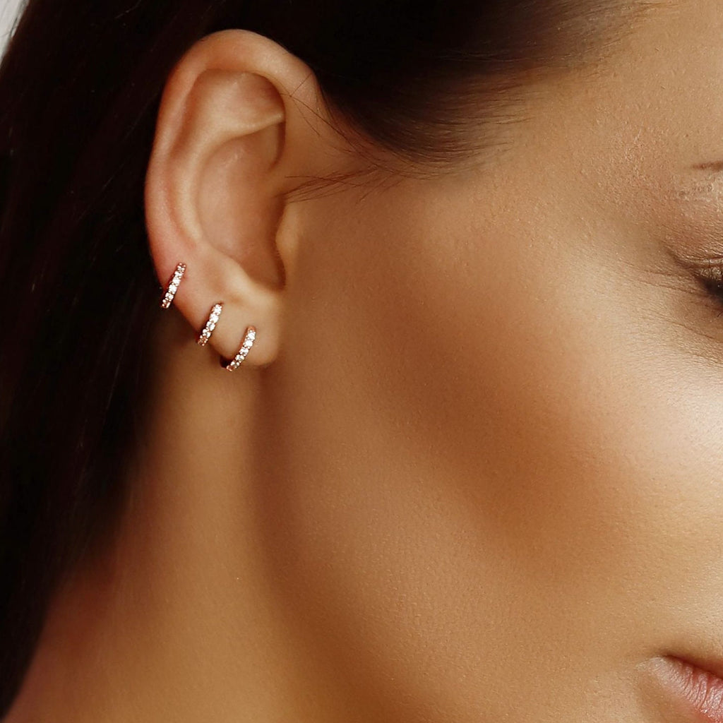 Huggie Hoop Earrings • gold conch hoop • cartilage hoop • hoop earrings • silver pave ring hoop • tragus hoop • small helix hoop