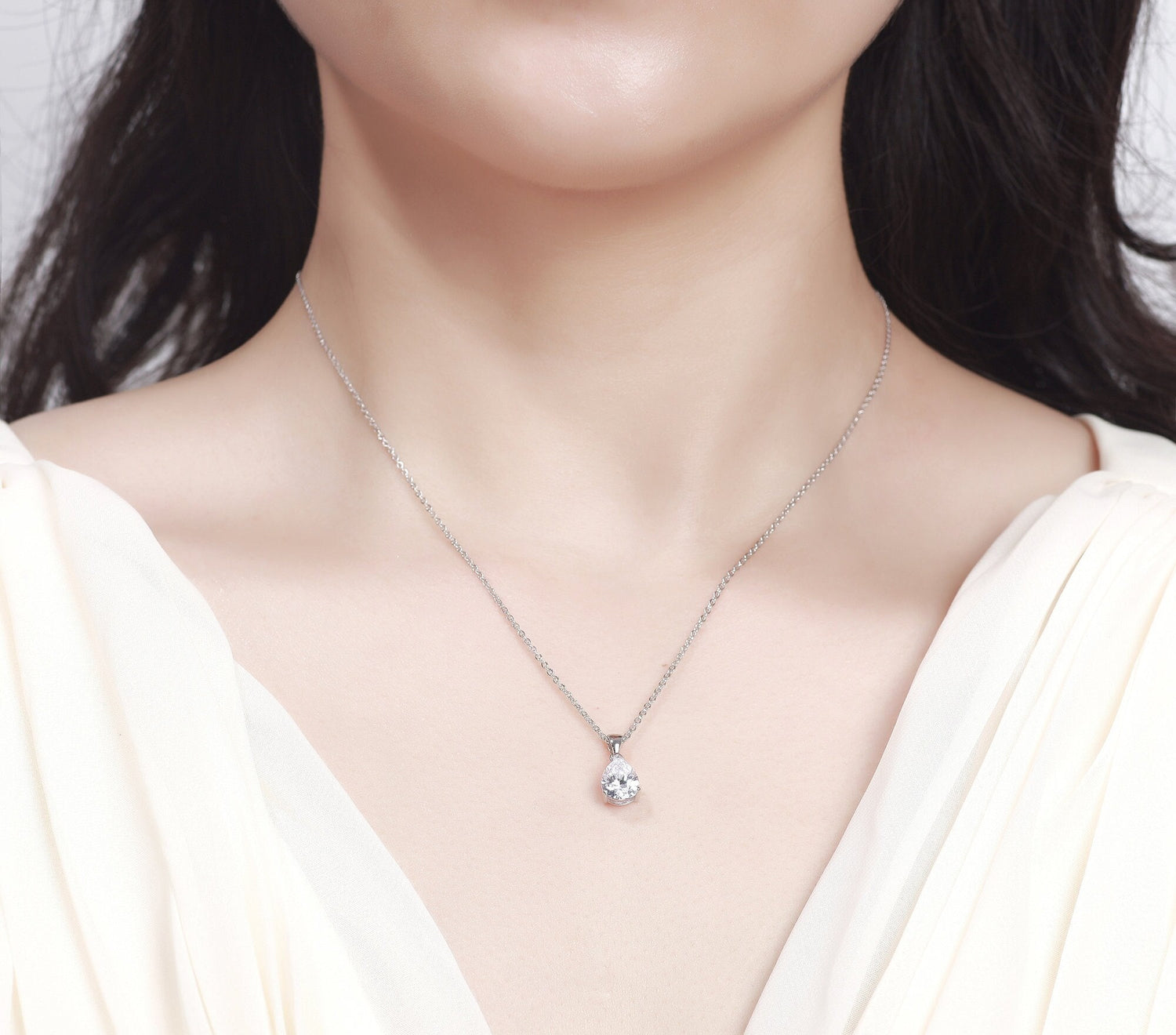 Pear Cut Gemstone Women's Solitaire Sterling Silver Pendant Necklace Christmas Gift