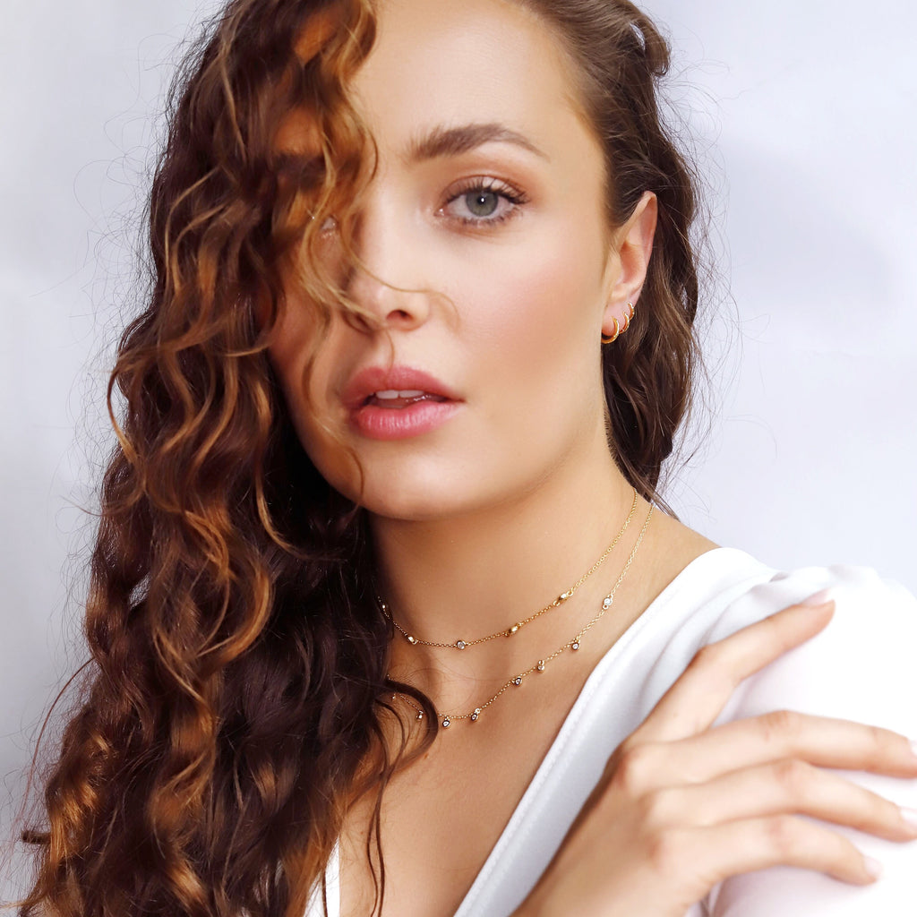 Jolie - Super Dainty Chain Choker• Bezel Drop Chain • Dainty Chain• Simple Choker Necklace
