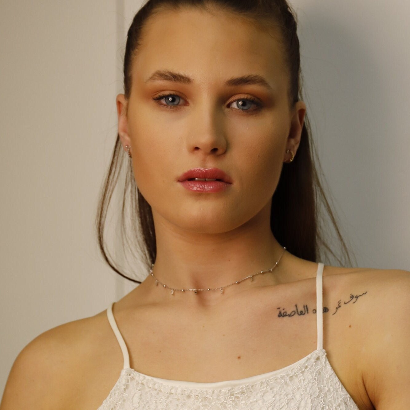 Dorena - Minimal Everyday Rhodium Plated Necklace, Sterling Silver Necklace, Short Necklace, Layering Gold Necklace, Choker Necklace