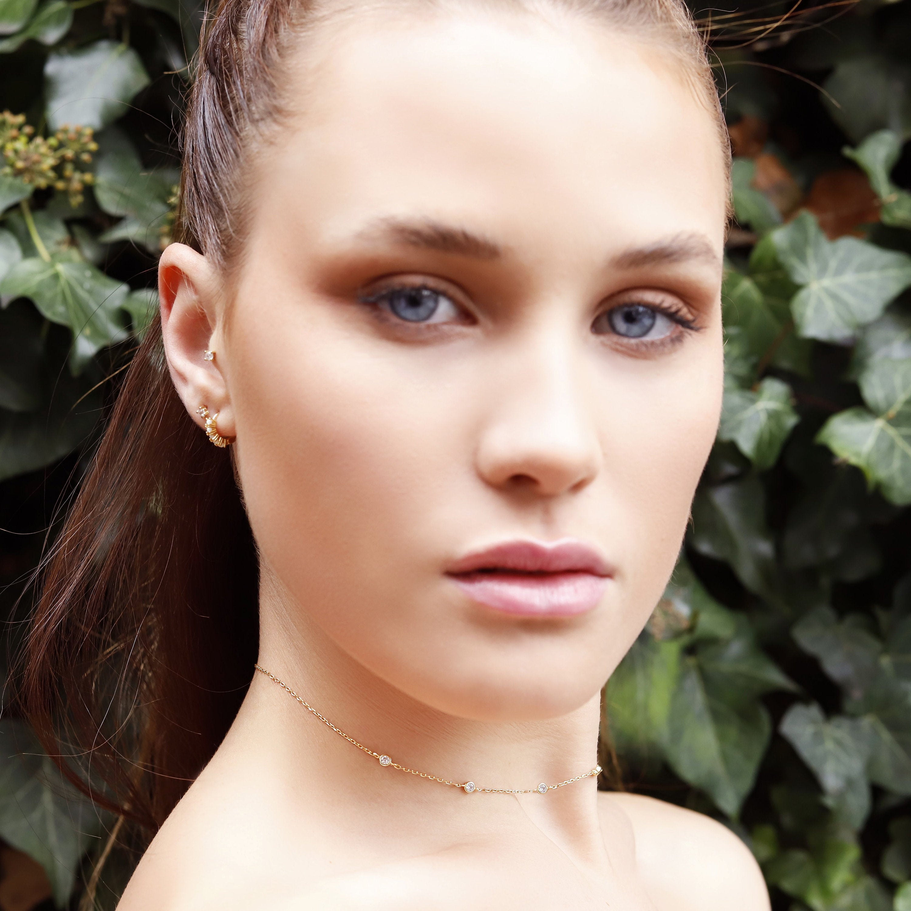 Jolie - Super Dainty Chain Choker• Bezel Drop Chain • Dainty Chain• Simple Choker Necklace