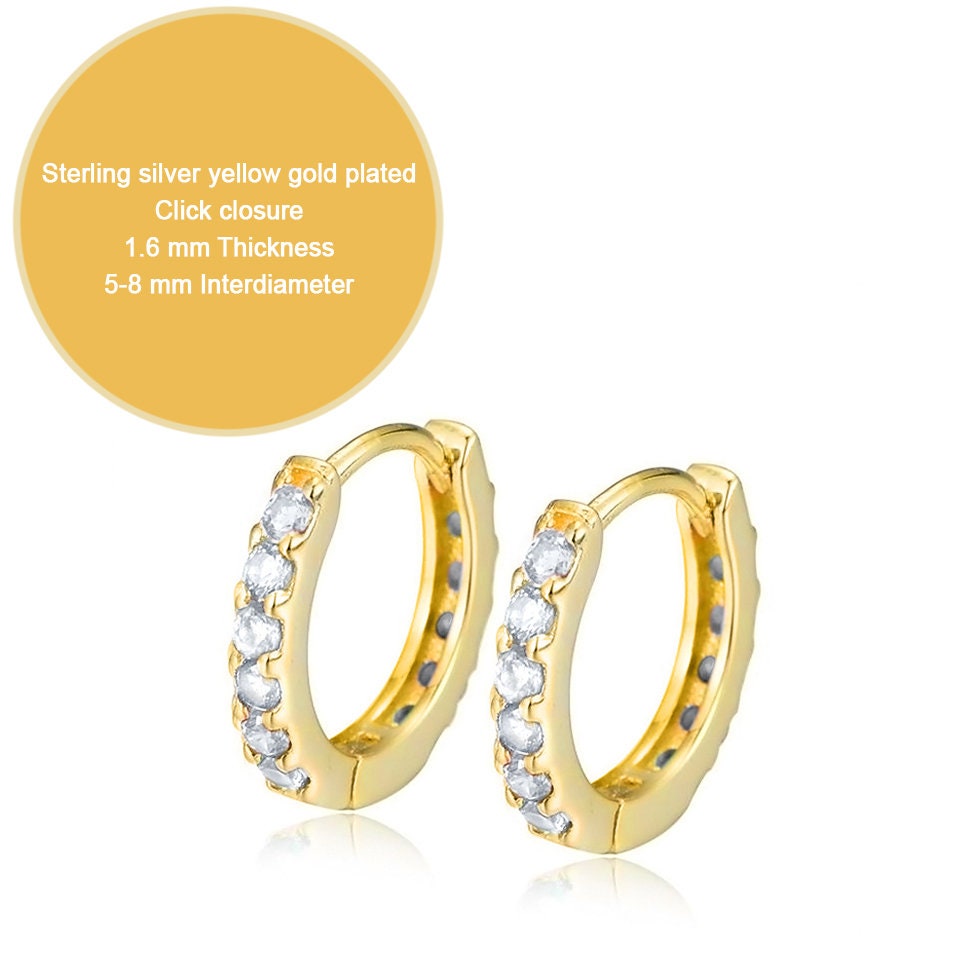 AJJ small gold huggie hoop earrings with cubic zirconia pave detail, minimalist sterling silver hoops for subtle elegance