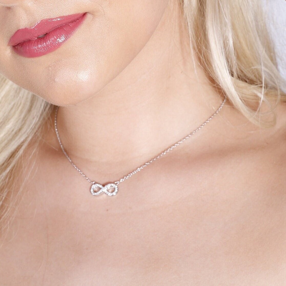 Silver Infinity Necklace, Eternity Necklace, Interlinked Necklace, Choker Necklace, Christmas Gift for her
