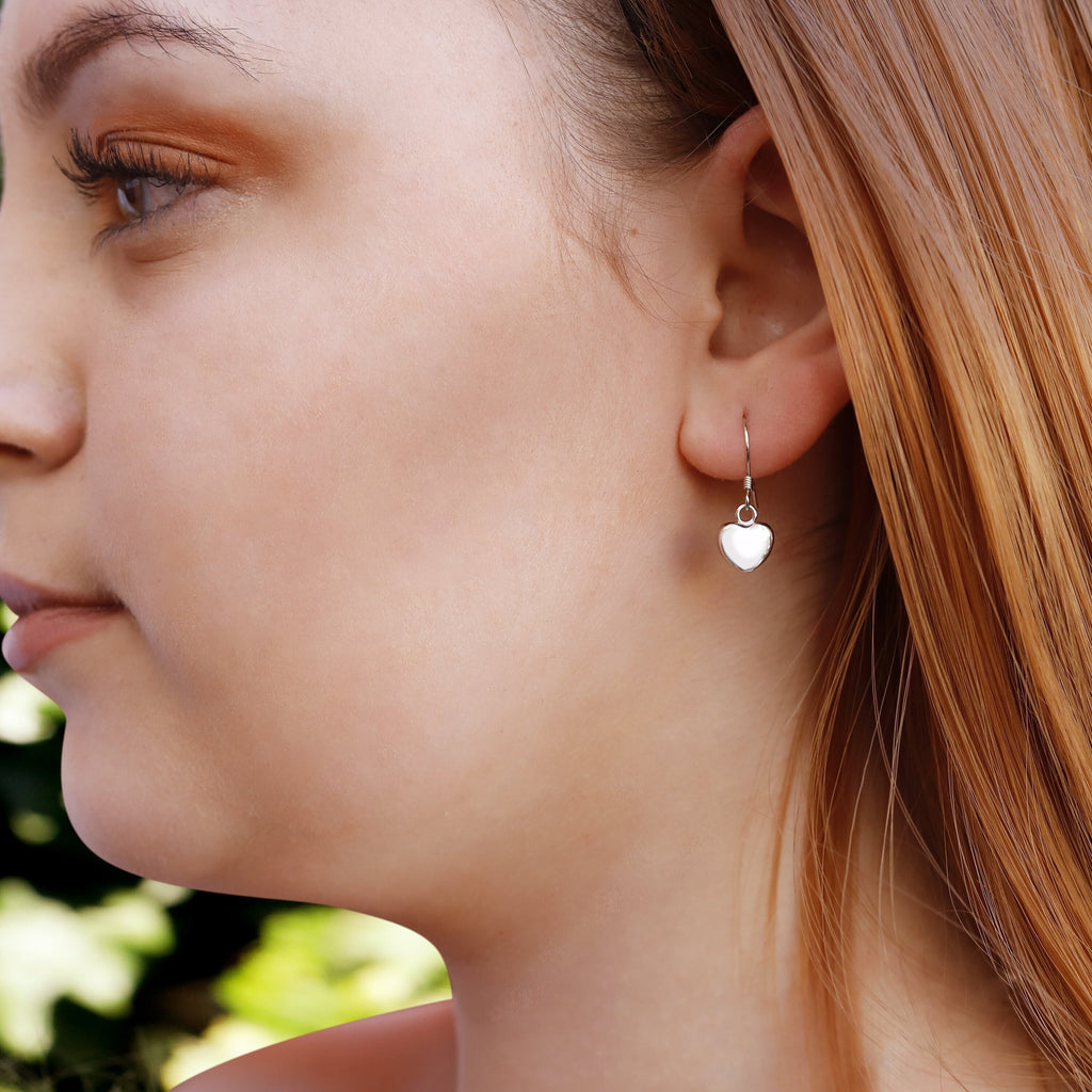 Gift for Her, Small Heart Earrings UK, Tiny Dangle Earrings, Sterling Silver Simple Earrings